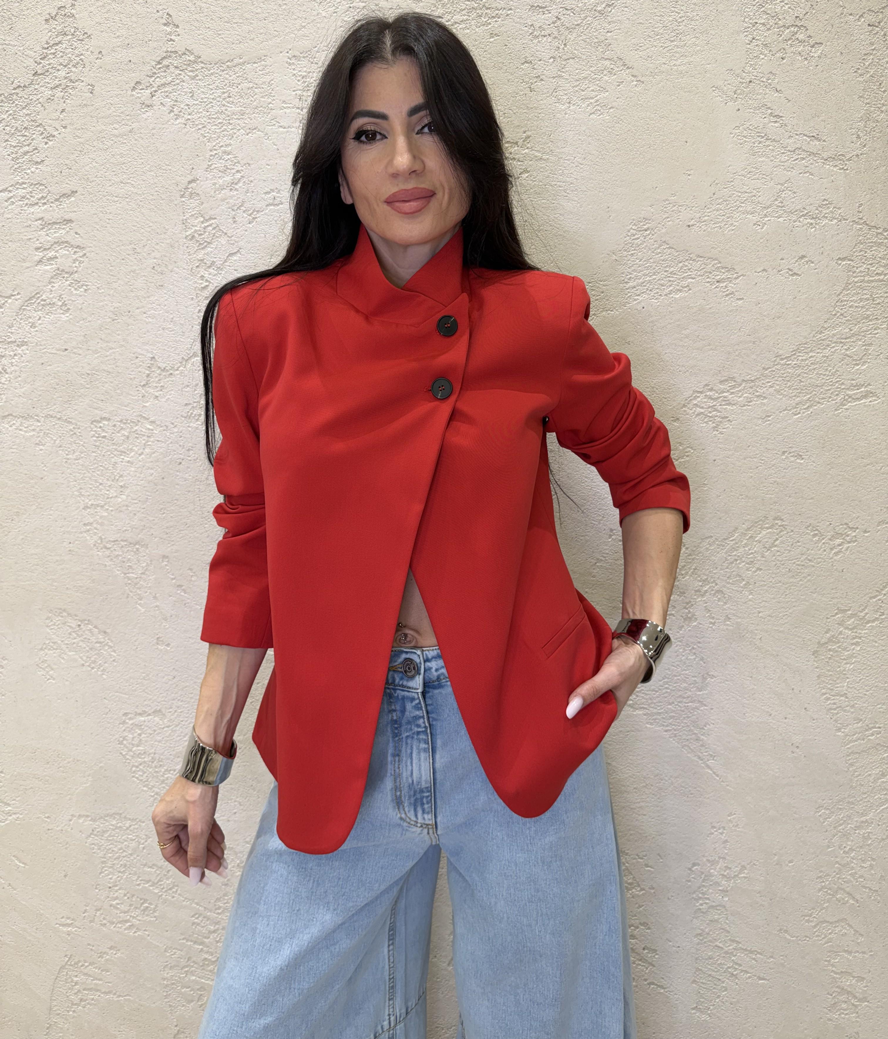giacca con collo alla coreana e chiusura asimmetrica JMN-Q090 ROSSO HAVEONE 