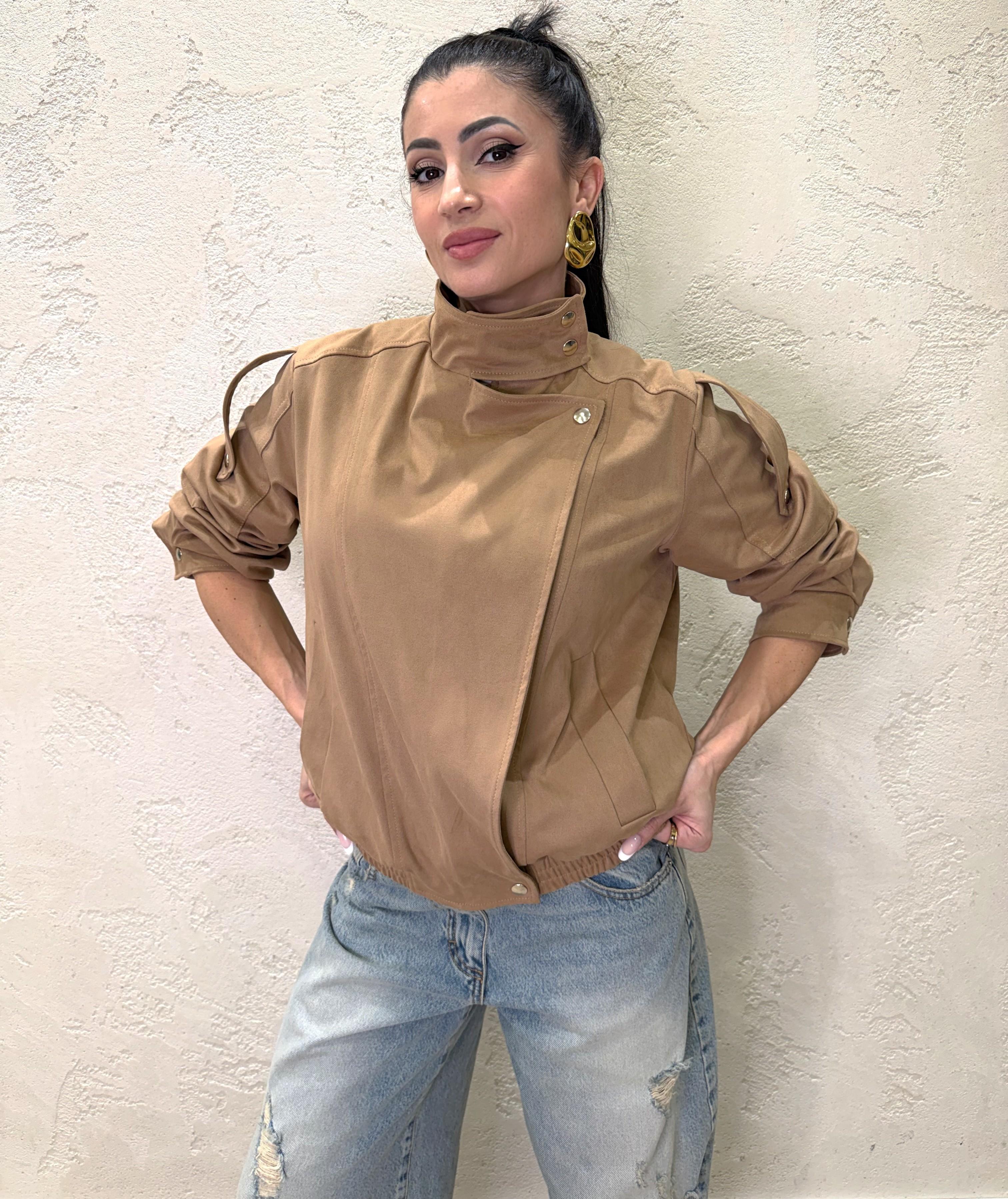 bomber in ecodainetto chiusura asimmetrica 126065L CAPPUCCINO MOTEL 