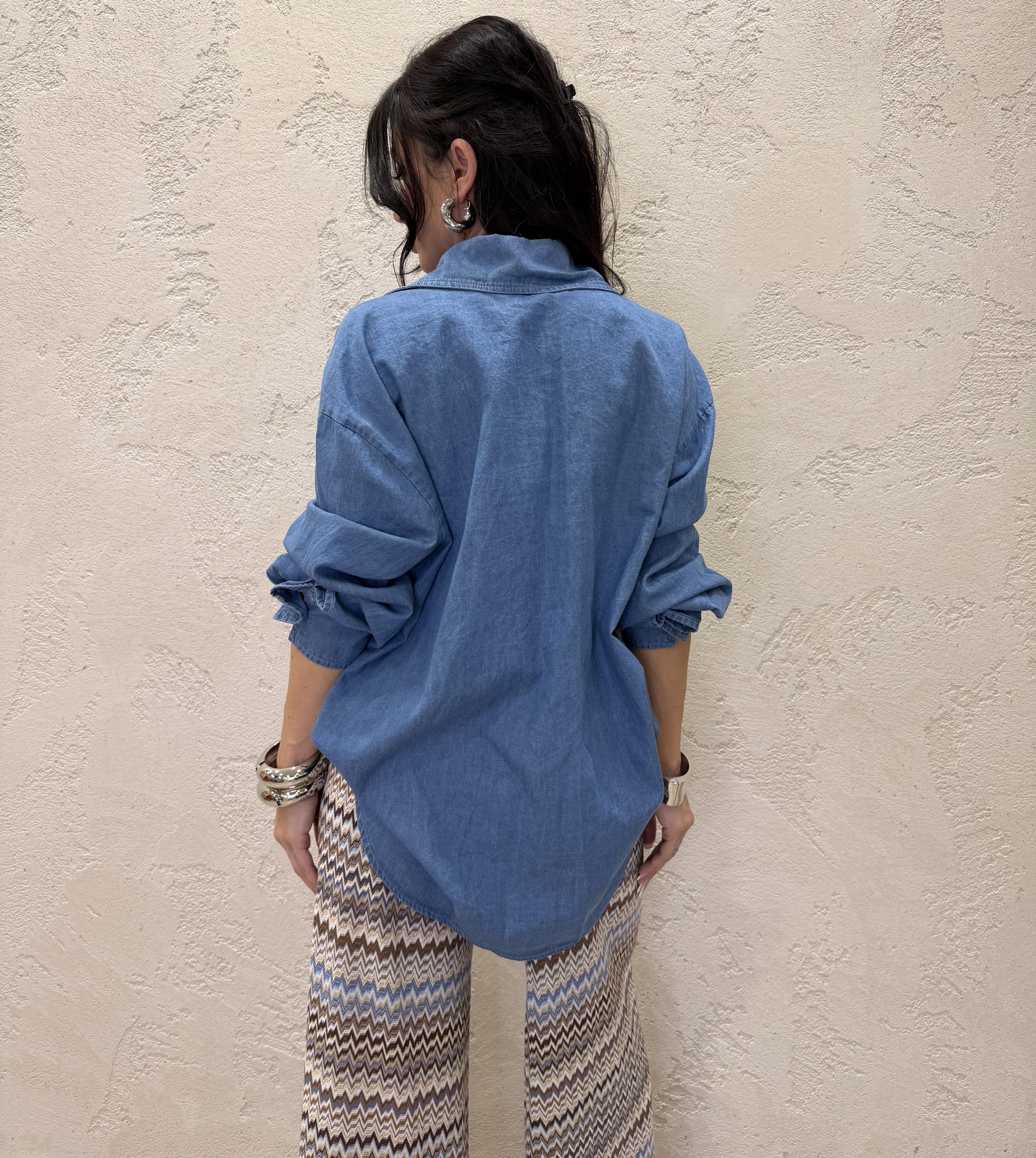camicia maxi in tessuto chambary con tasca pailettes PE260153 JEANS TENSIONE IN 