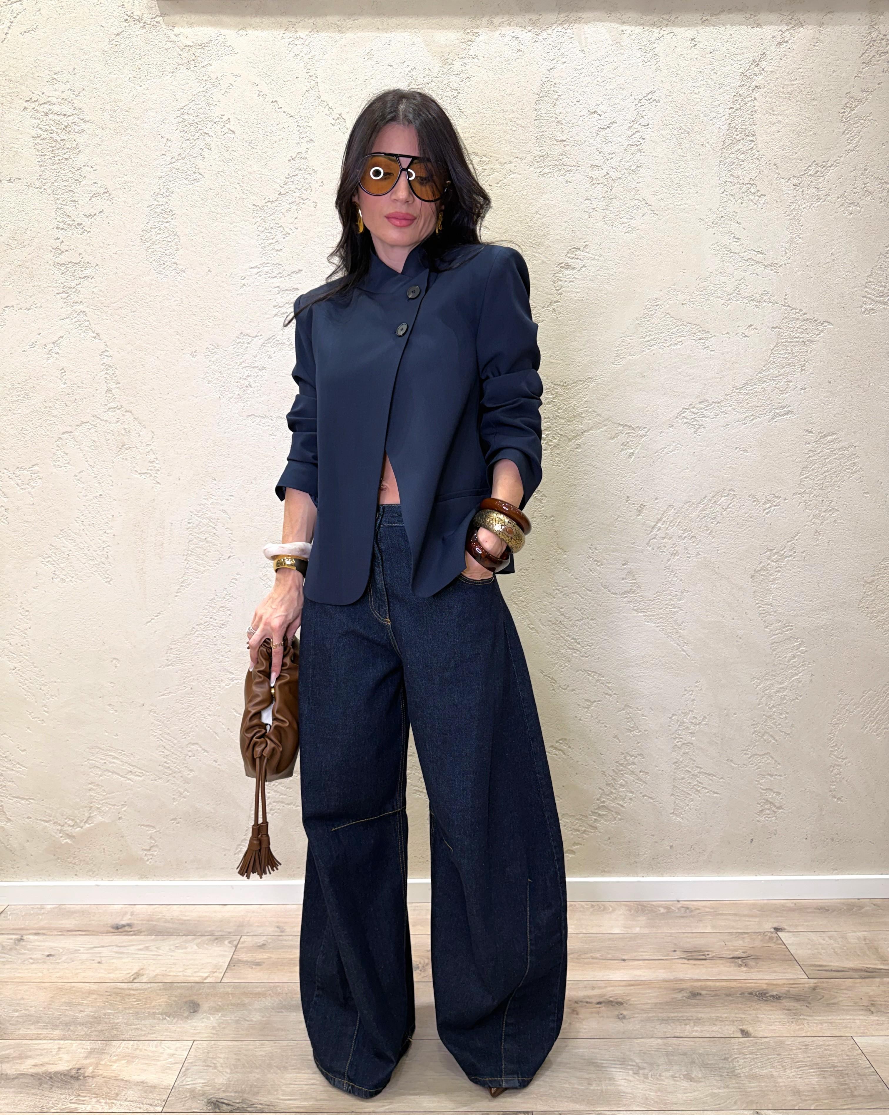 giacca con collo alla coreana e chiusura asimmetrica JMN-Q090 BLU HAVEONE 