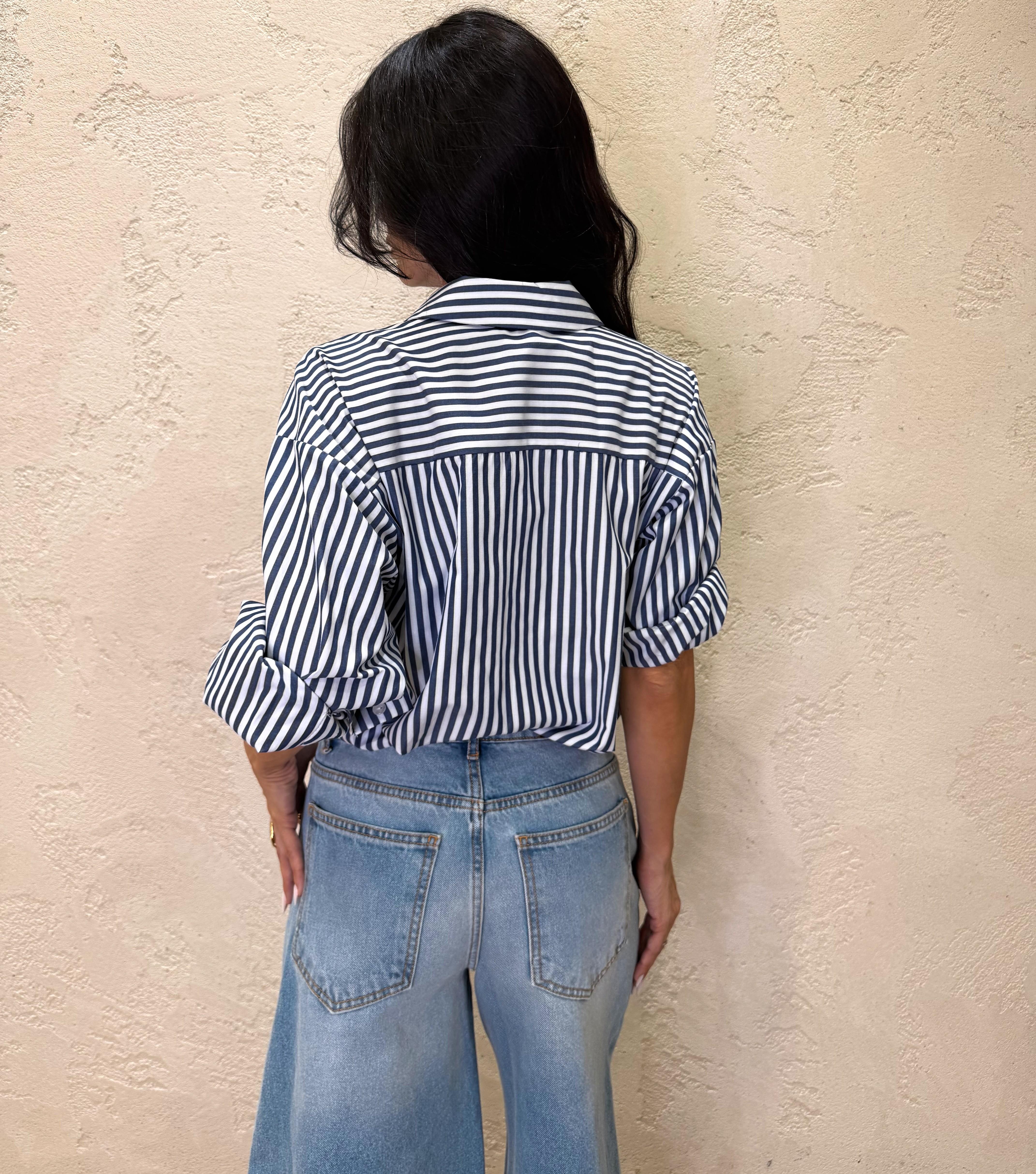 camicia a righe con tasca pailettes S26CE26 BIANCO/BLU MOTEL 