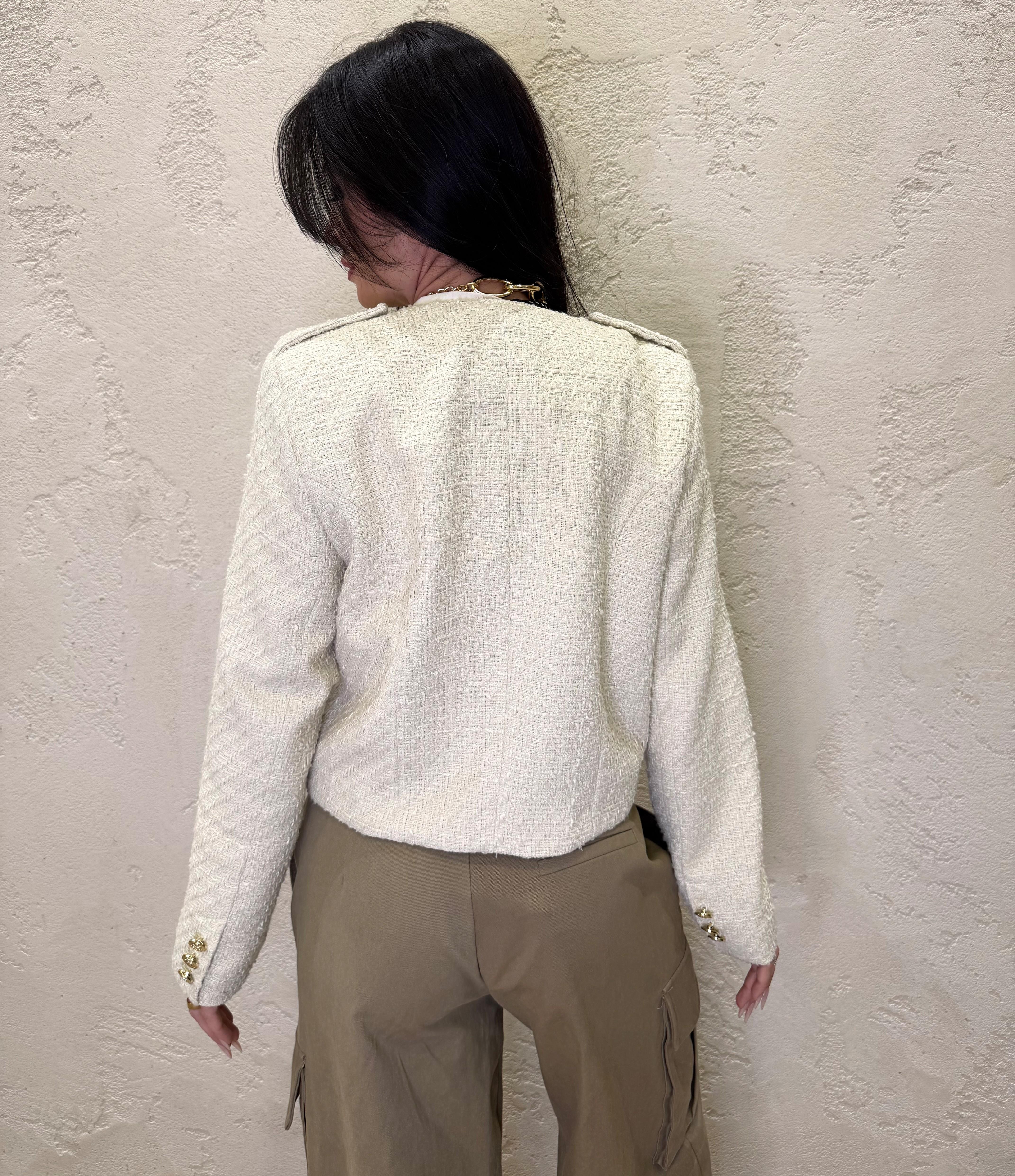 giacca napoleone bouclé modello a scatoletta 26B3718 BURRO TENSIONE IN 