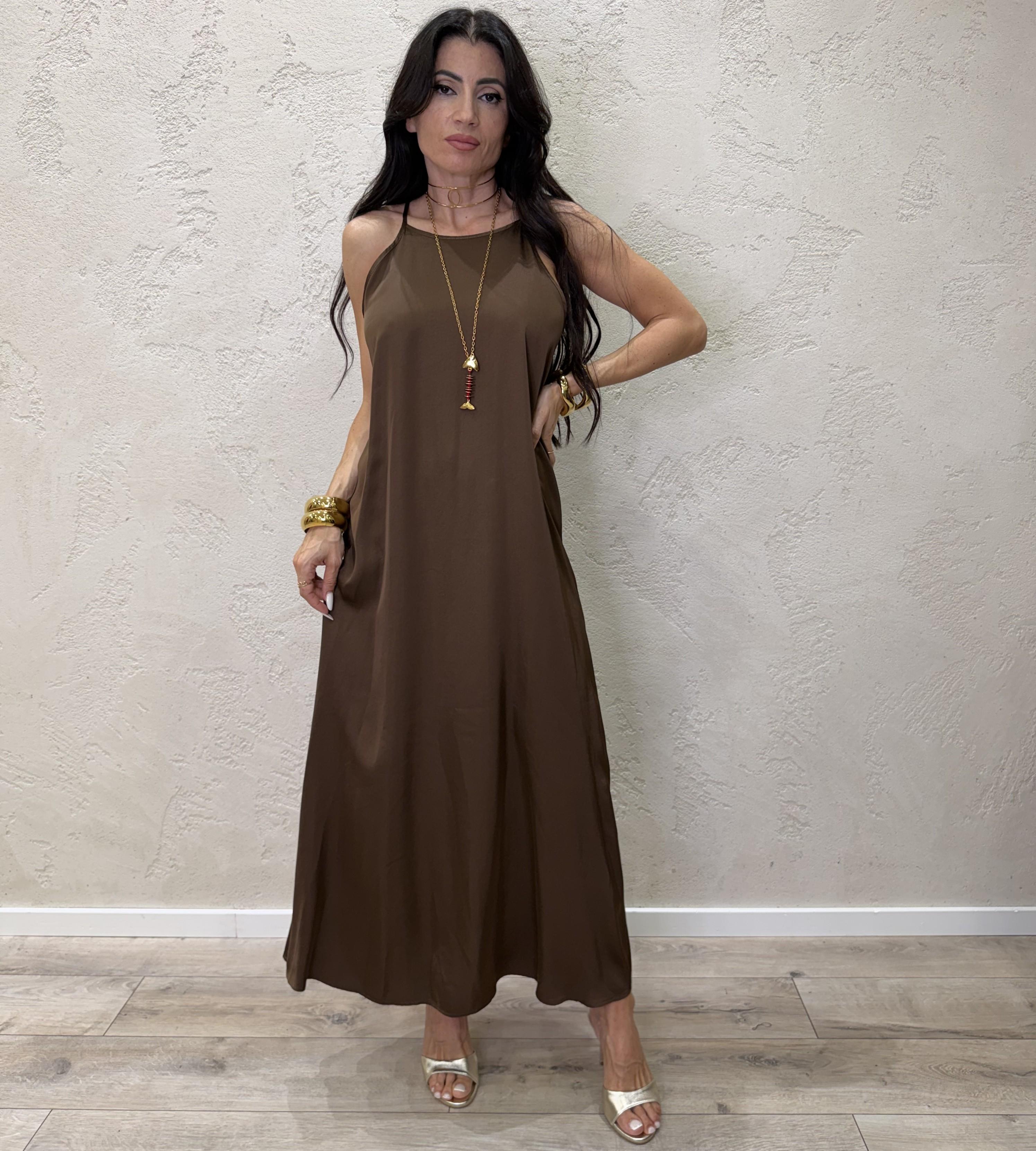 abito svasato in satin scollo all'americana TAB2585 FONDENTE VICOLO 