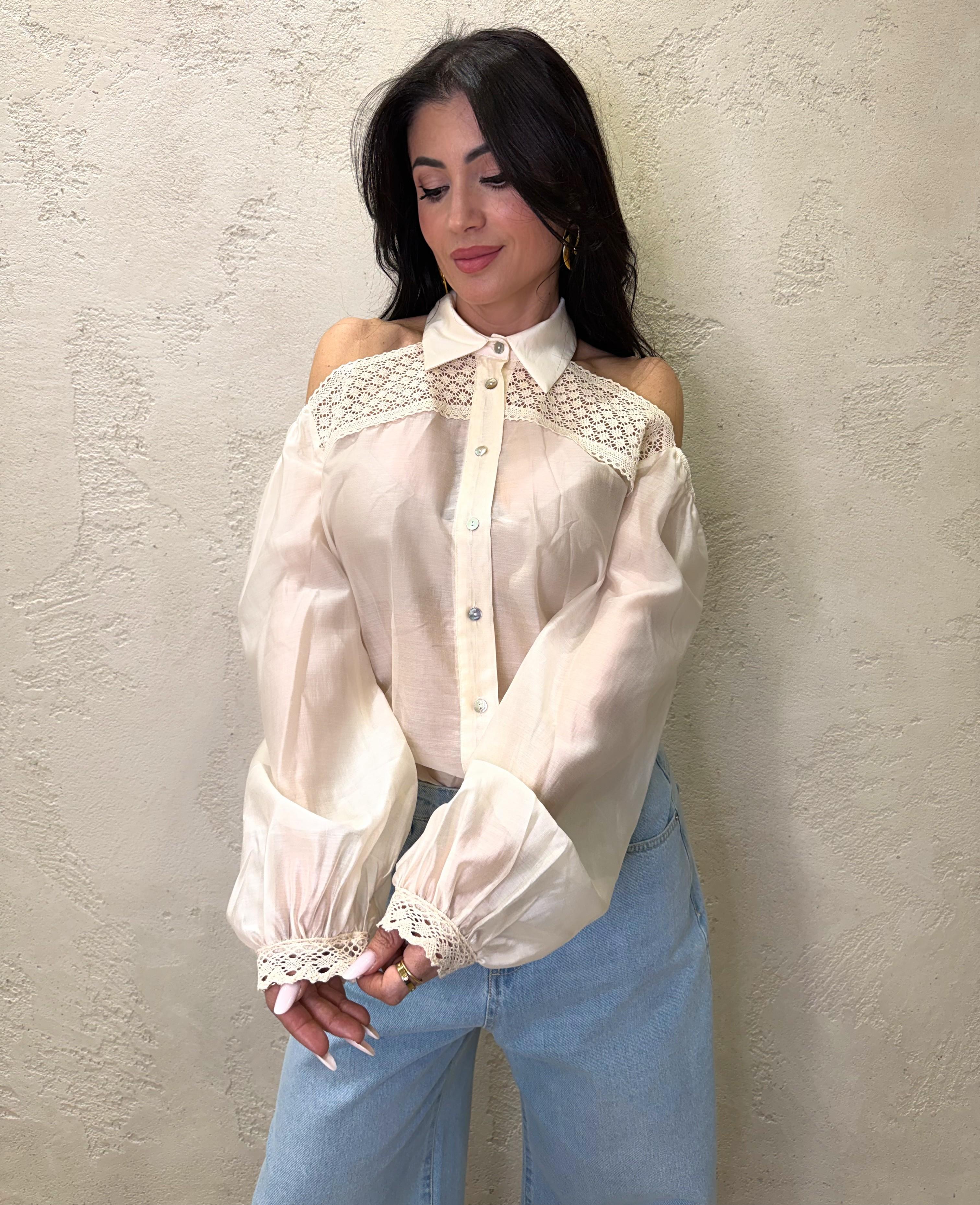 camicia cut out con dettaglio in crochet TAB1662 CREMA VICOLO 