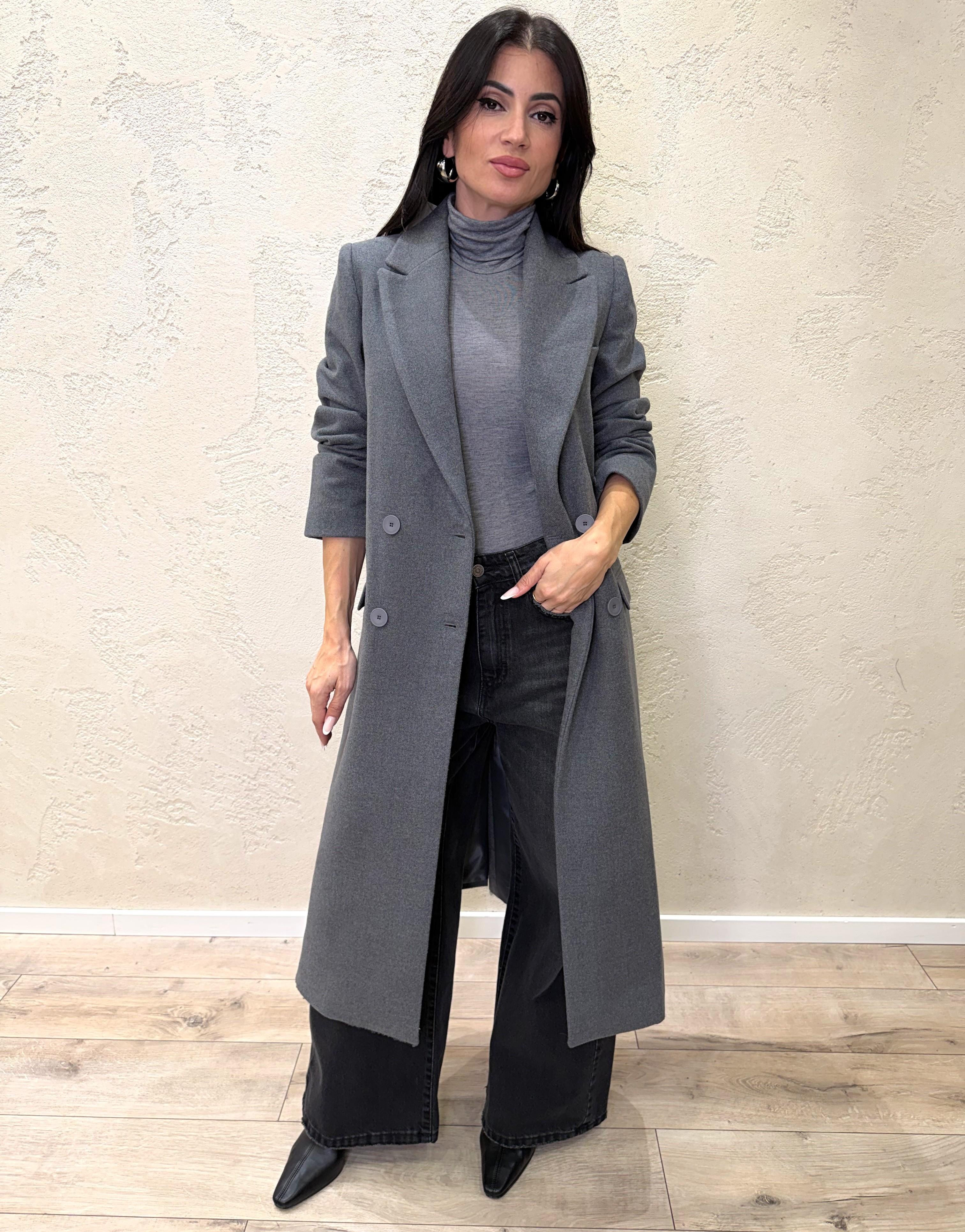 cappotto lungo misto lana doppio petto TF1796 GRIGIO VICOLO 