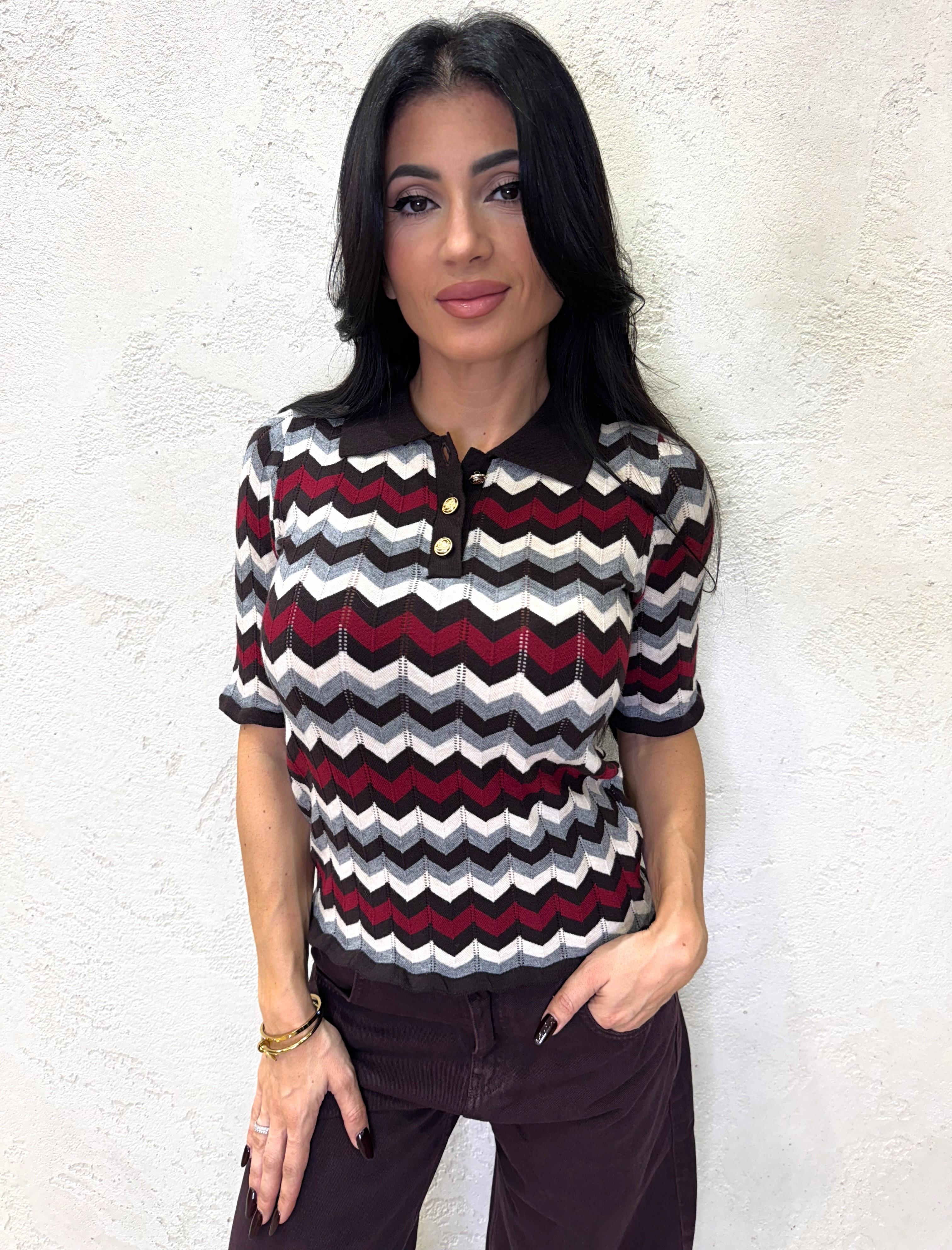 polo in maglia in fantasia IT026200 BORDEAUX/MORO SUSY MIX 