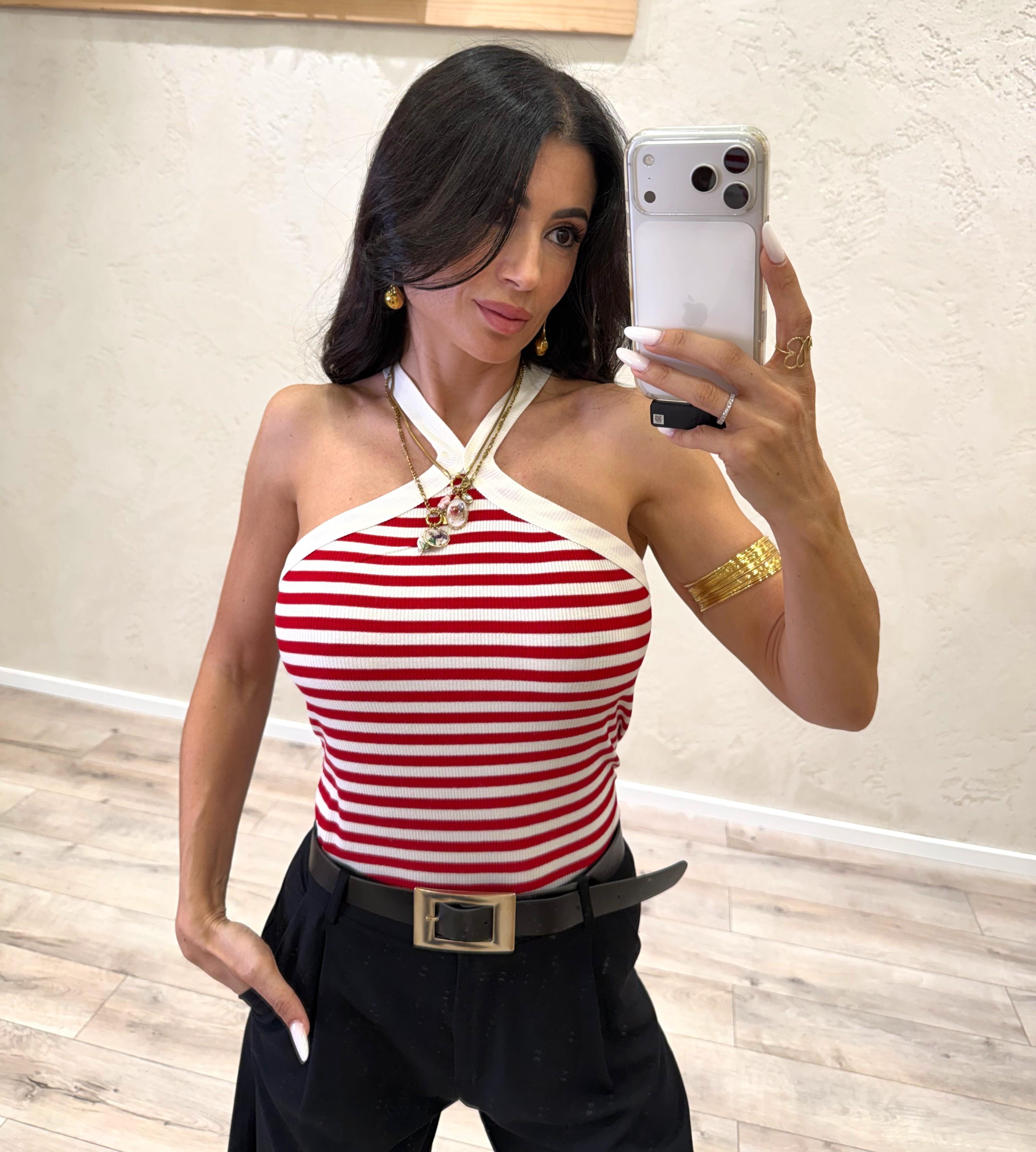 canotta a costine con scollo all'americana in viscosa elasticizzata 2722 ROSSO SUSY MIX 