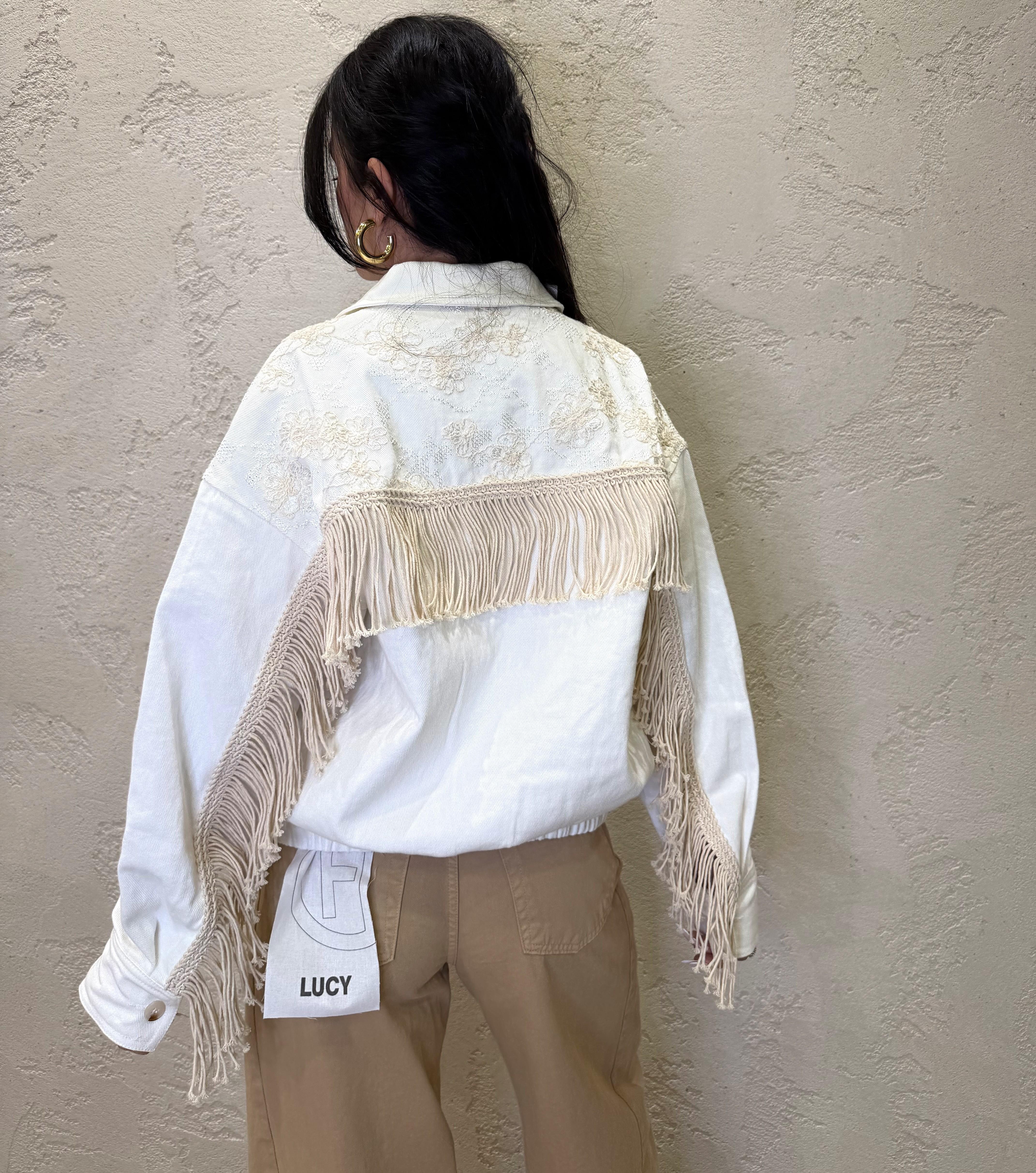 giacca in jeans modello bomber con frange e ricami. JSS-Q093 BIANCO HAVEONE 