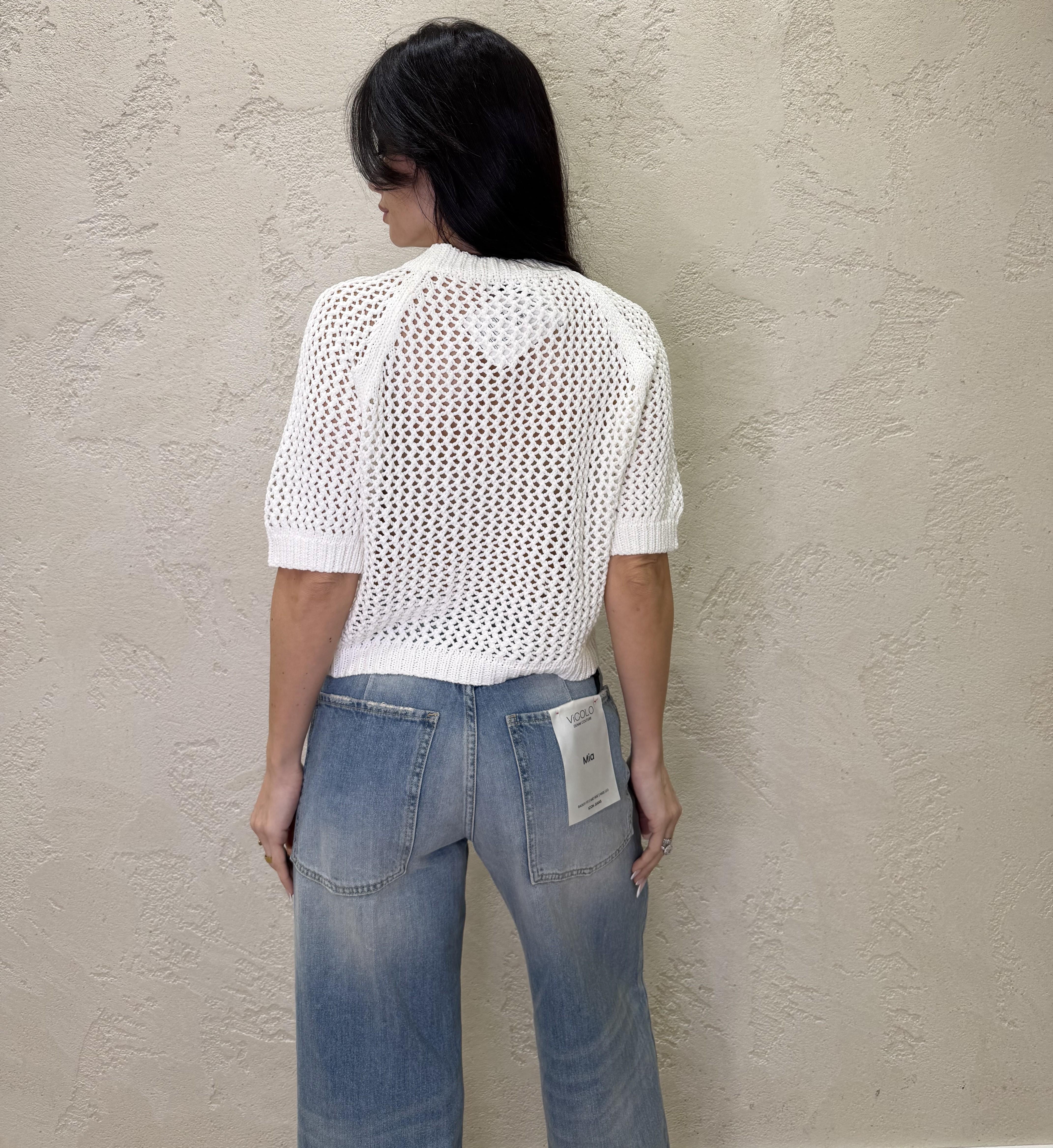 maglia traforata in 100% cotone 30009 AVORIO SUSY MIX 