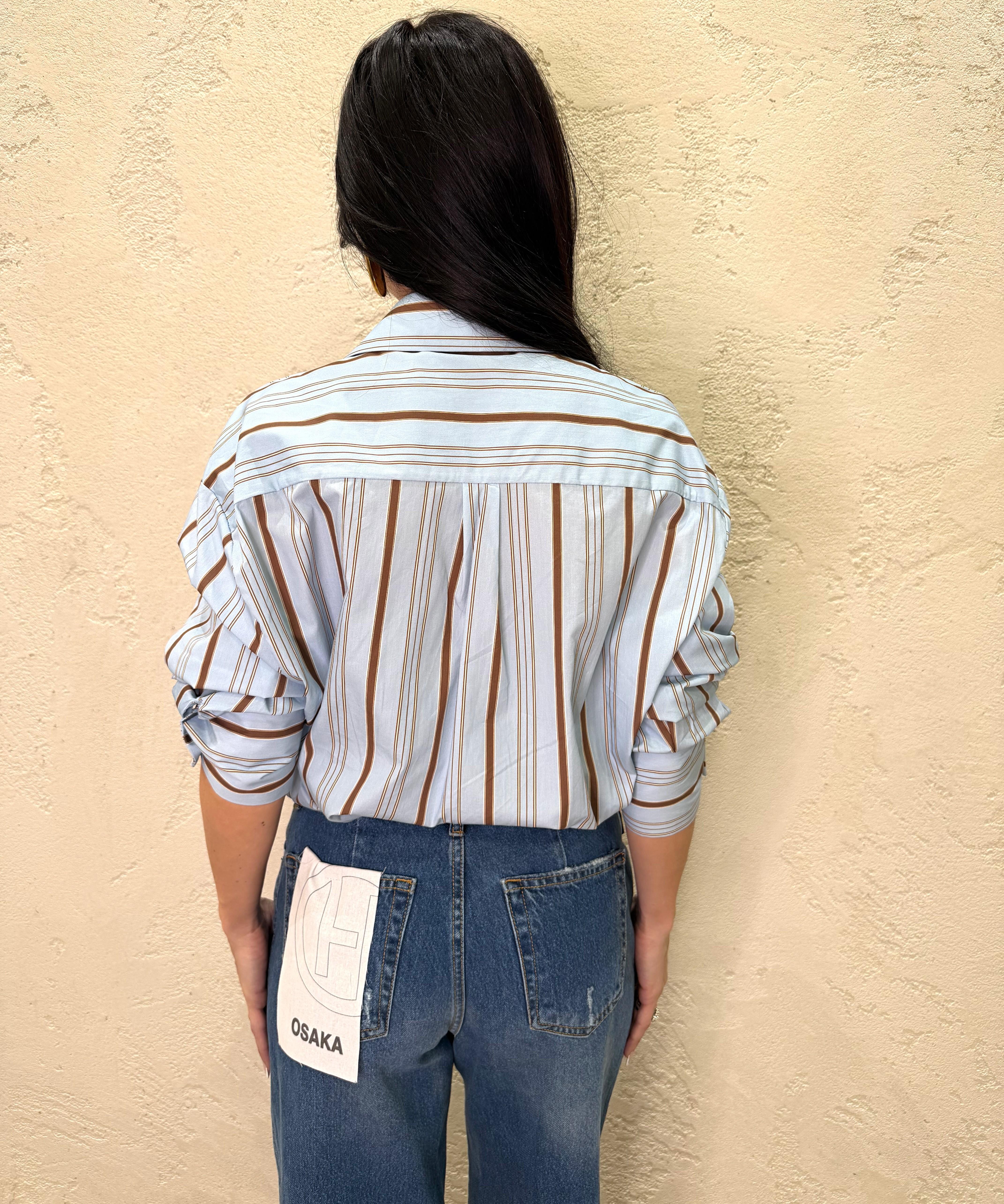 camicia morbida fantasia a righe CFW-Q178 CELESTE/TABACCO HAVEONE 