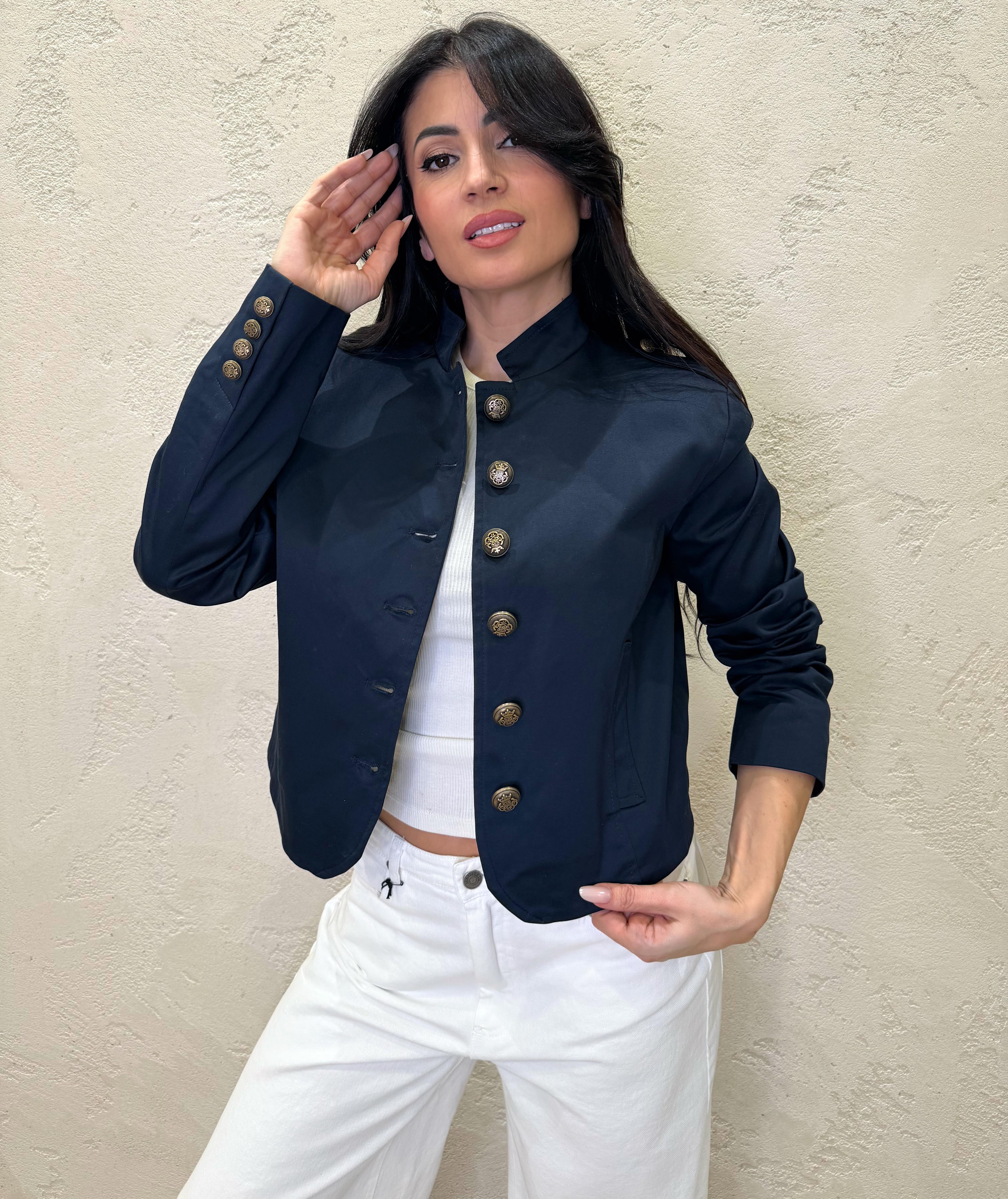 giacca napoleone con collo alla coreana 26B3797 BLU TENSIONE IN 