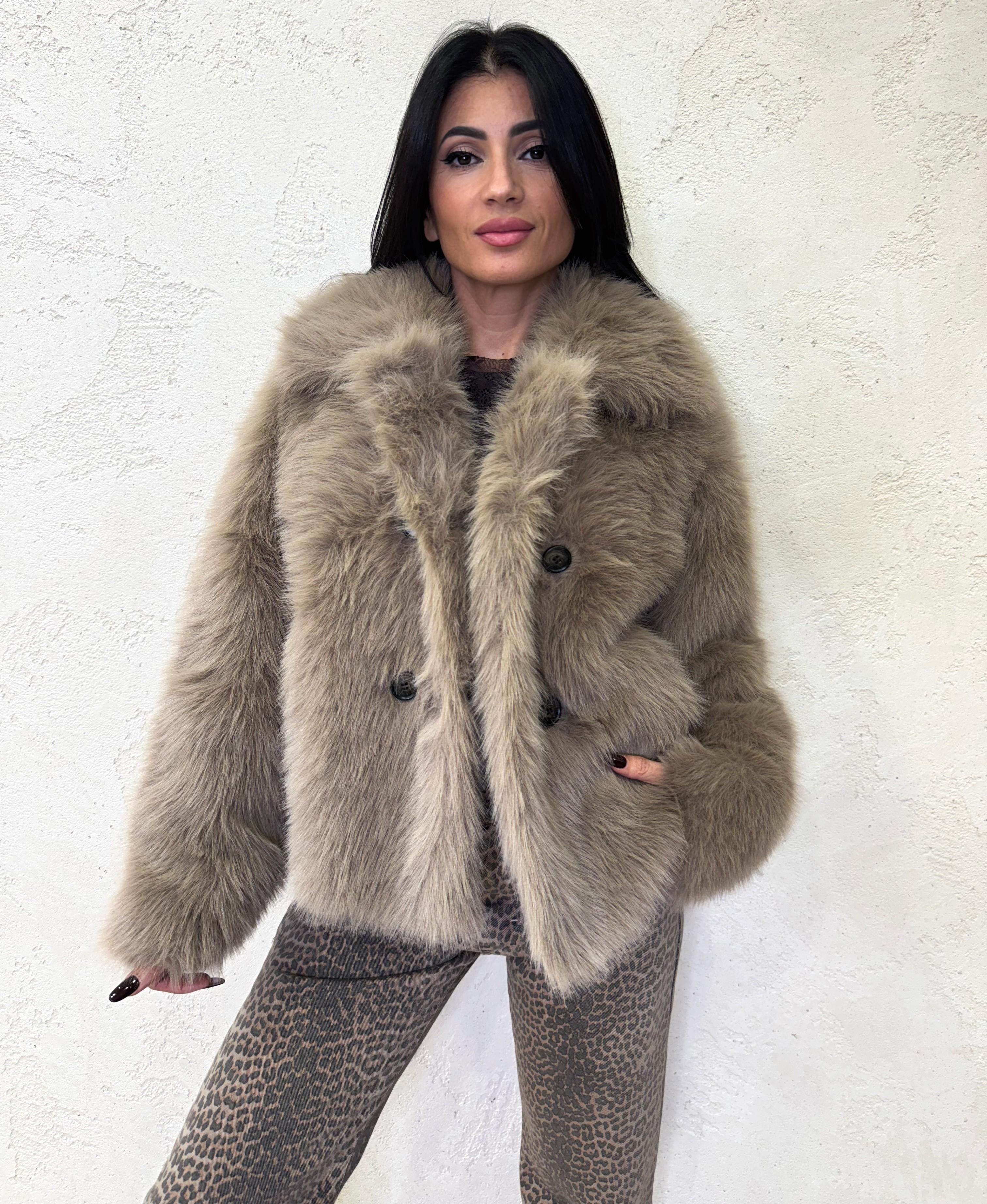 ecopelliccia doppio petto a pelo lungo TF0098 BEIGE VICOLO 