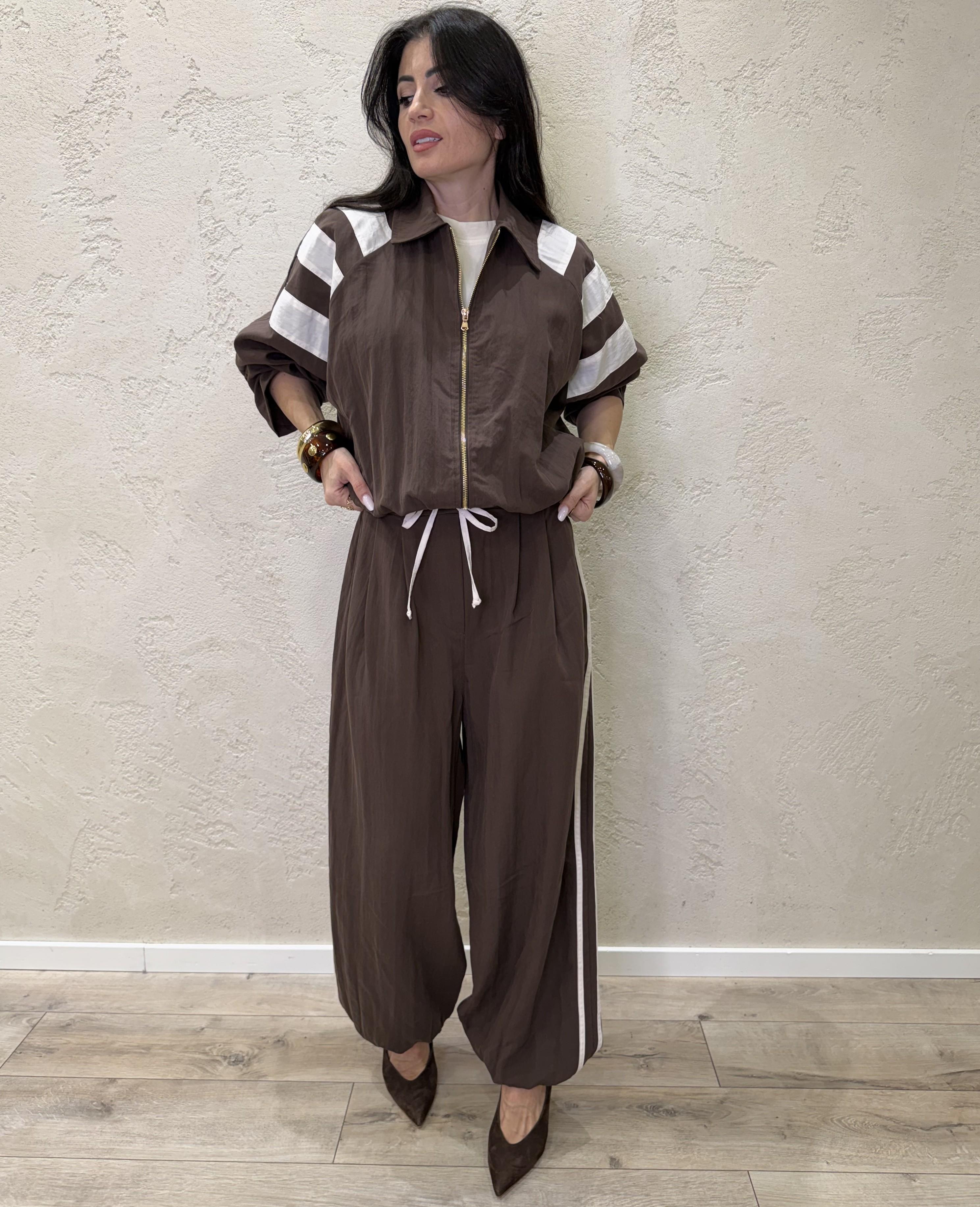 pantalone modello balloon in tessuto tecnico con bande laterali TAB1742 MORO/BURRO VICOLO 