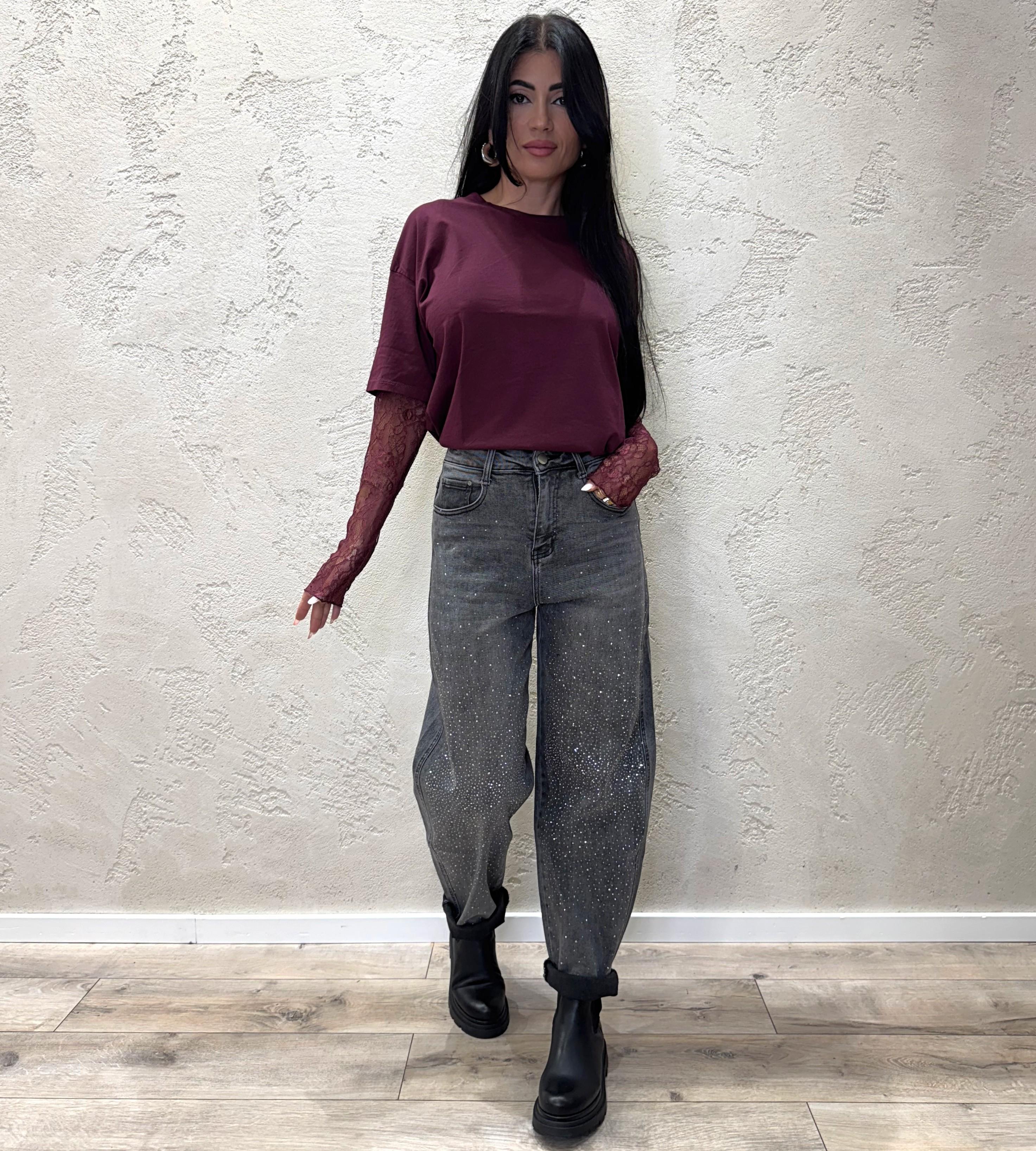 jeans balloon con strass sul davanti JBSTRASSGREY GRIGIO ELEVI 
