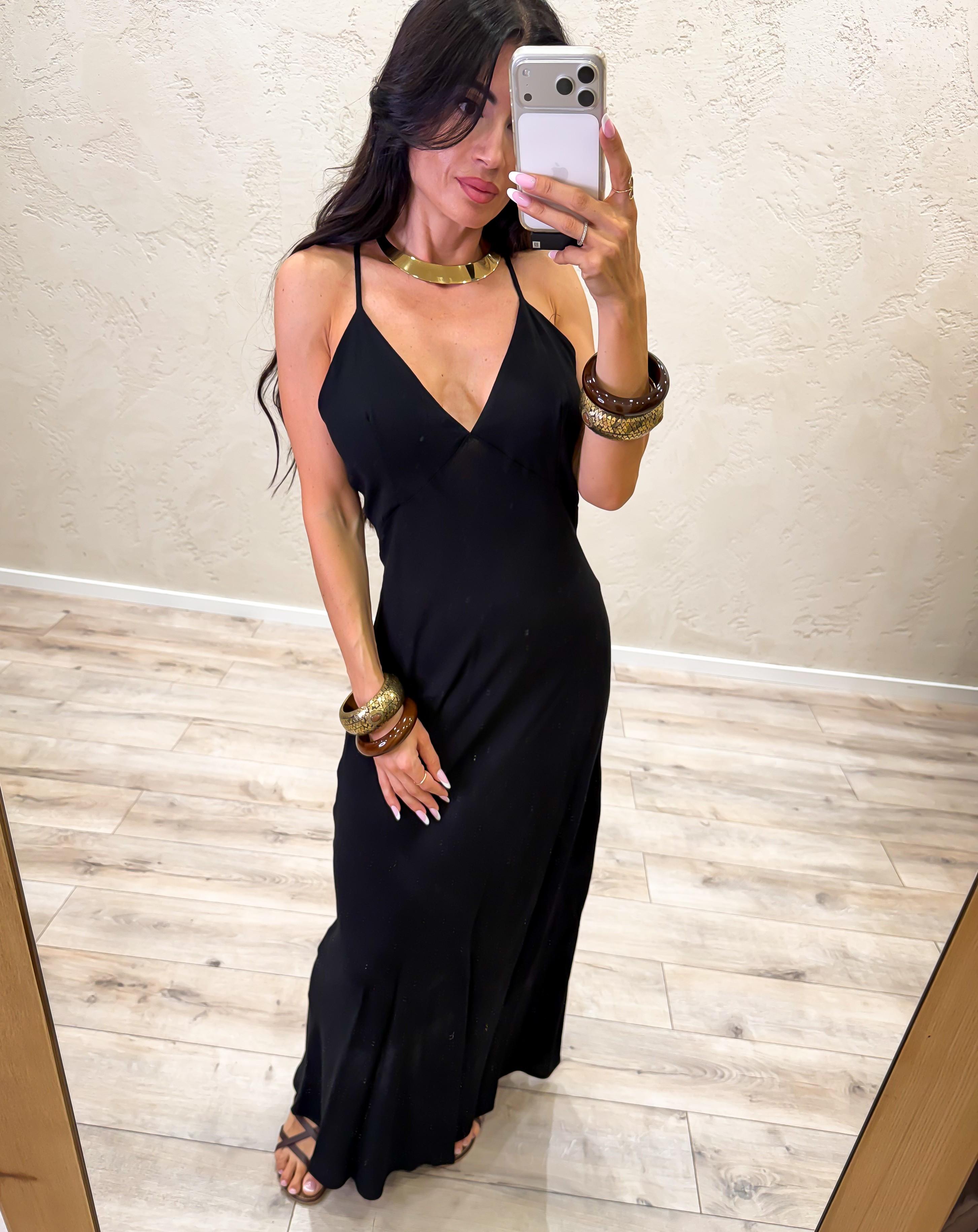 abito lungo in viscosa con accessorio V12610B672 NRO SUSY MIX 