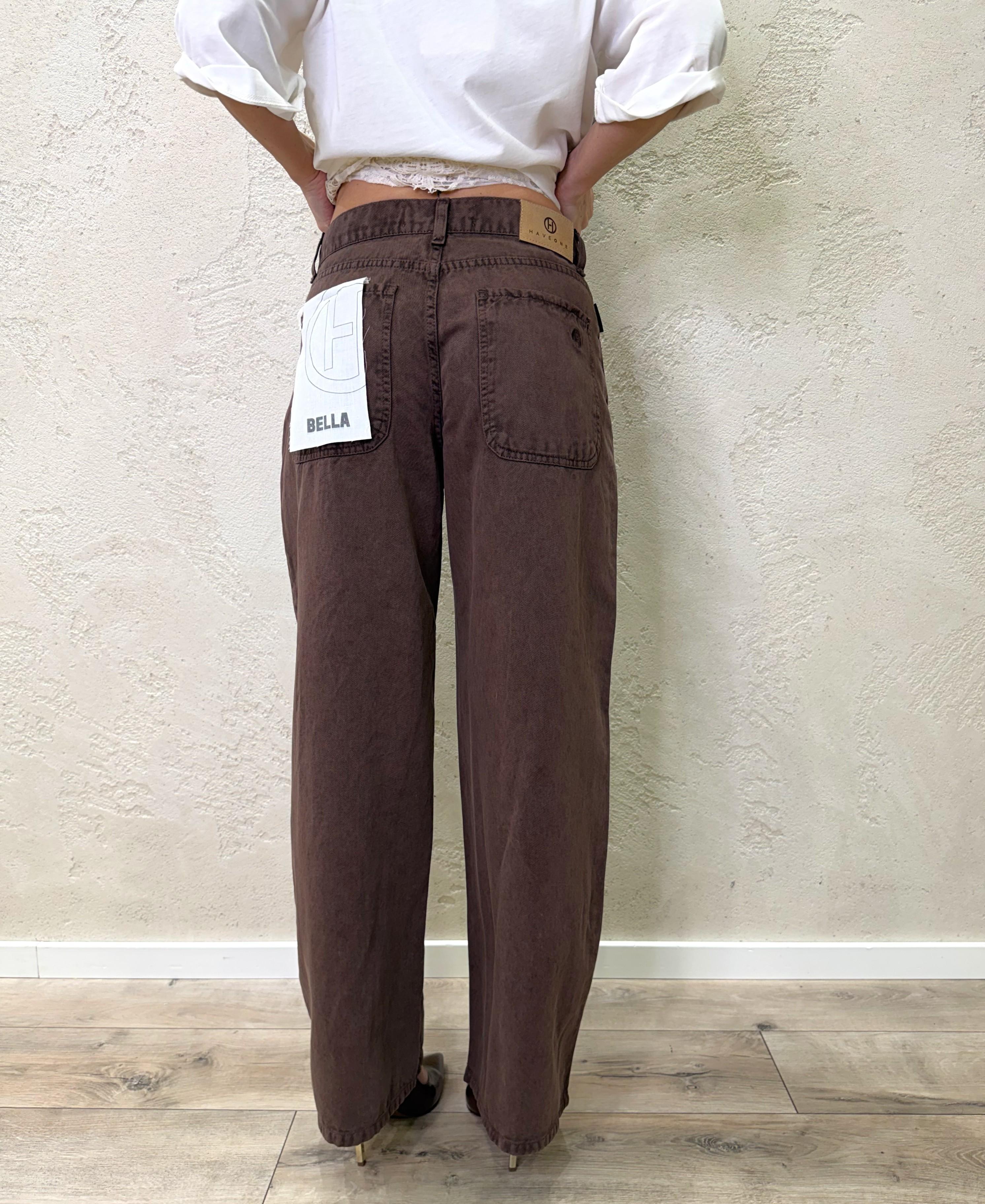 jeans modello bella wide leg in tela ferma PLS-Q030 MORO HAVEONE 