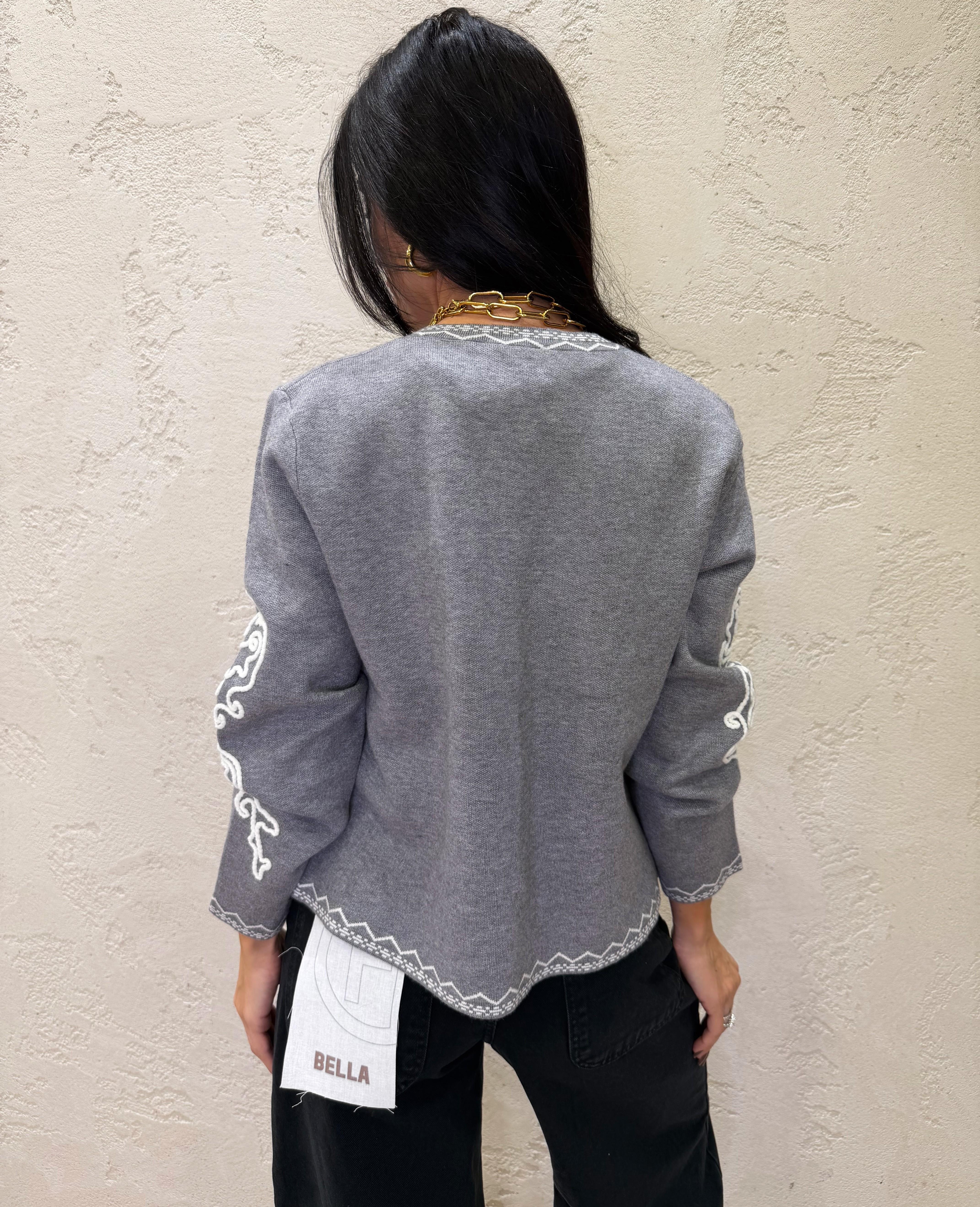 cardigan girocollo con ricamo CARGCDIS GRIGIO/BIANCO ELEVI 