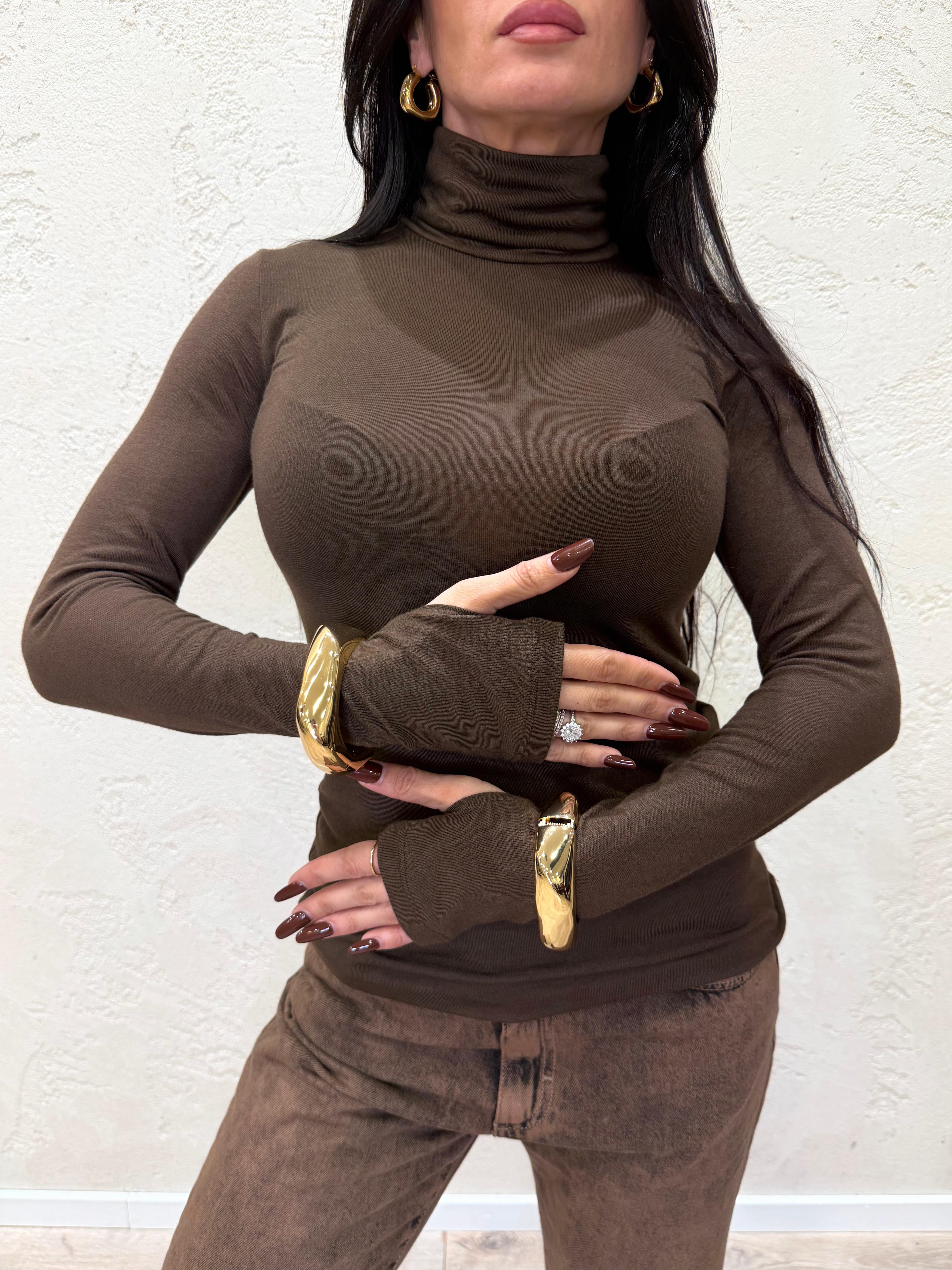 dolcevita in misto lana con manicotti UF0201 CIOCCOLATO VICOLO 