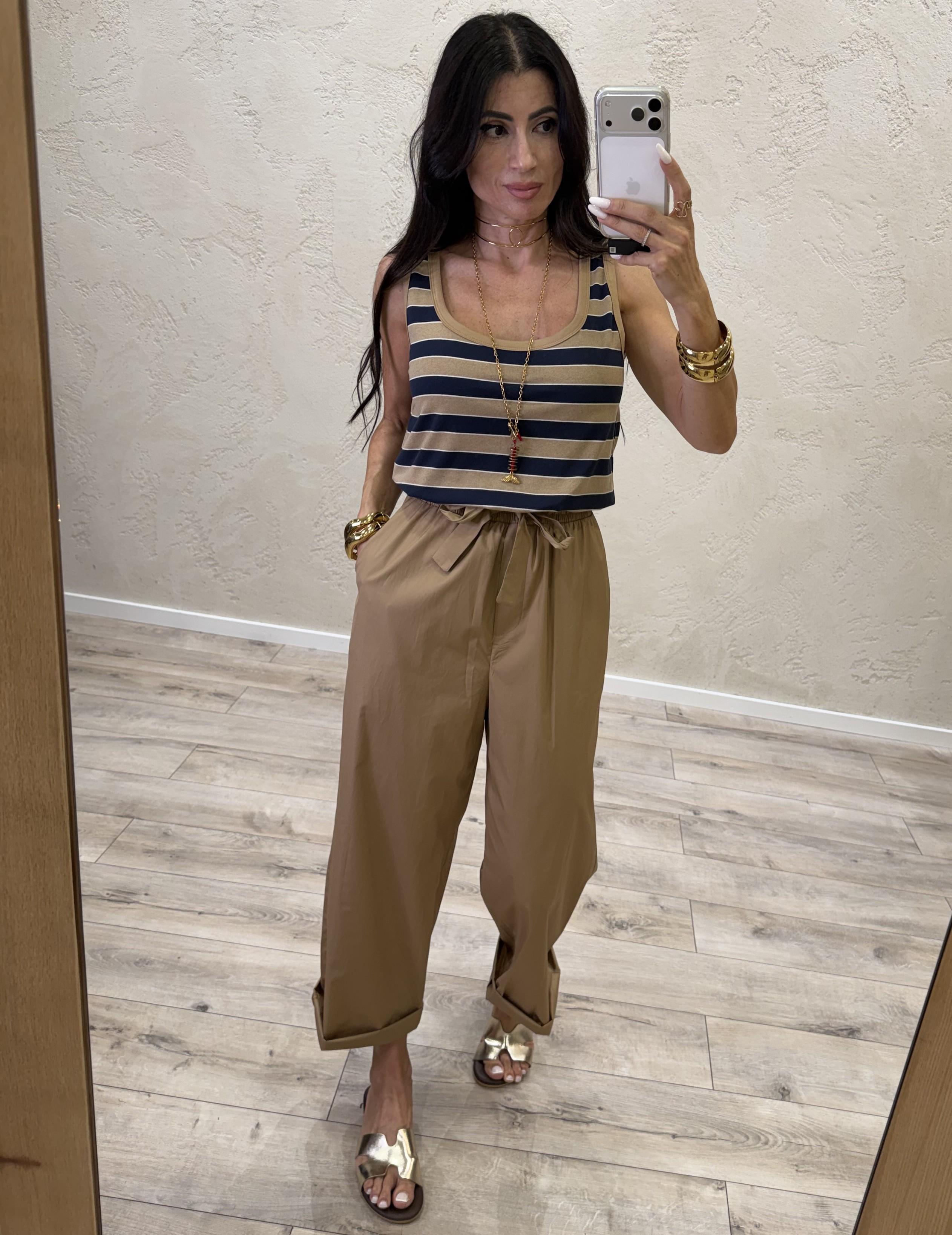 jumpsuit "miu" doppio tessuto a righe 26H5308 BLU/TABACCO TENSIONE IN 