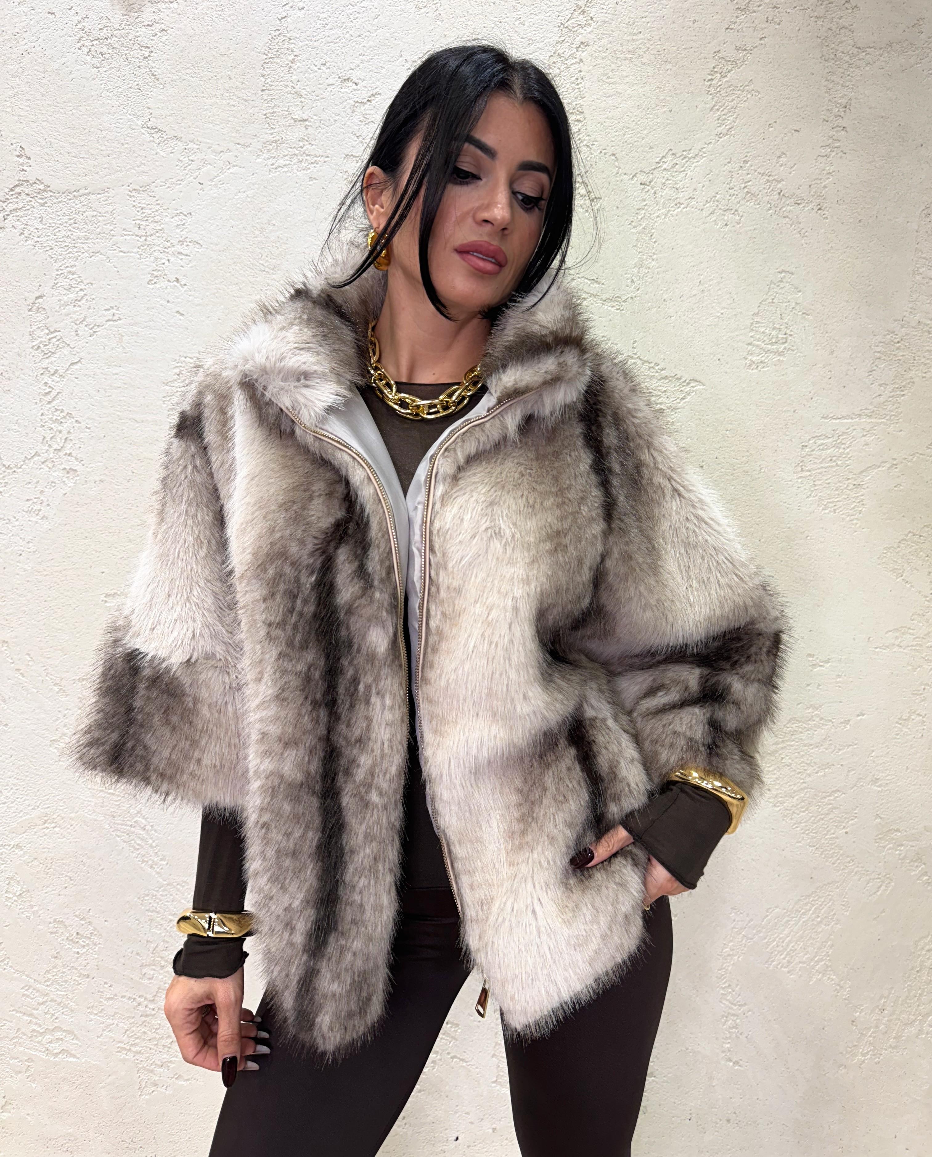 ecopelliccia poncho pelo lungo manica 3/4 PPONCHO NATURALE ELEVI 