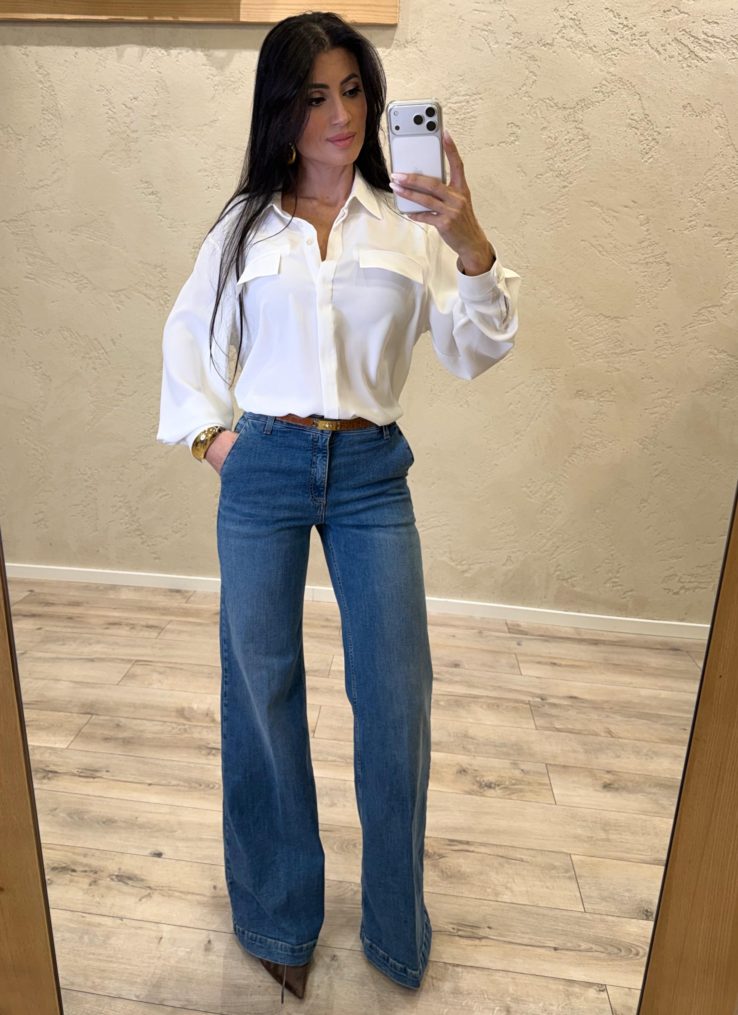 camicia in tessuto fluido con taschine 26Y928N18 BURRO SUSY MIX 