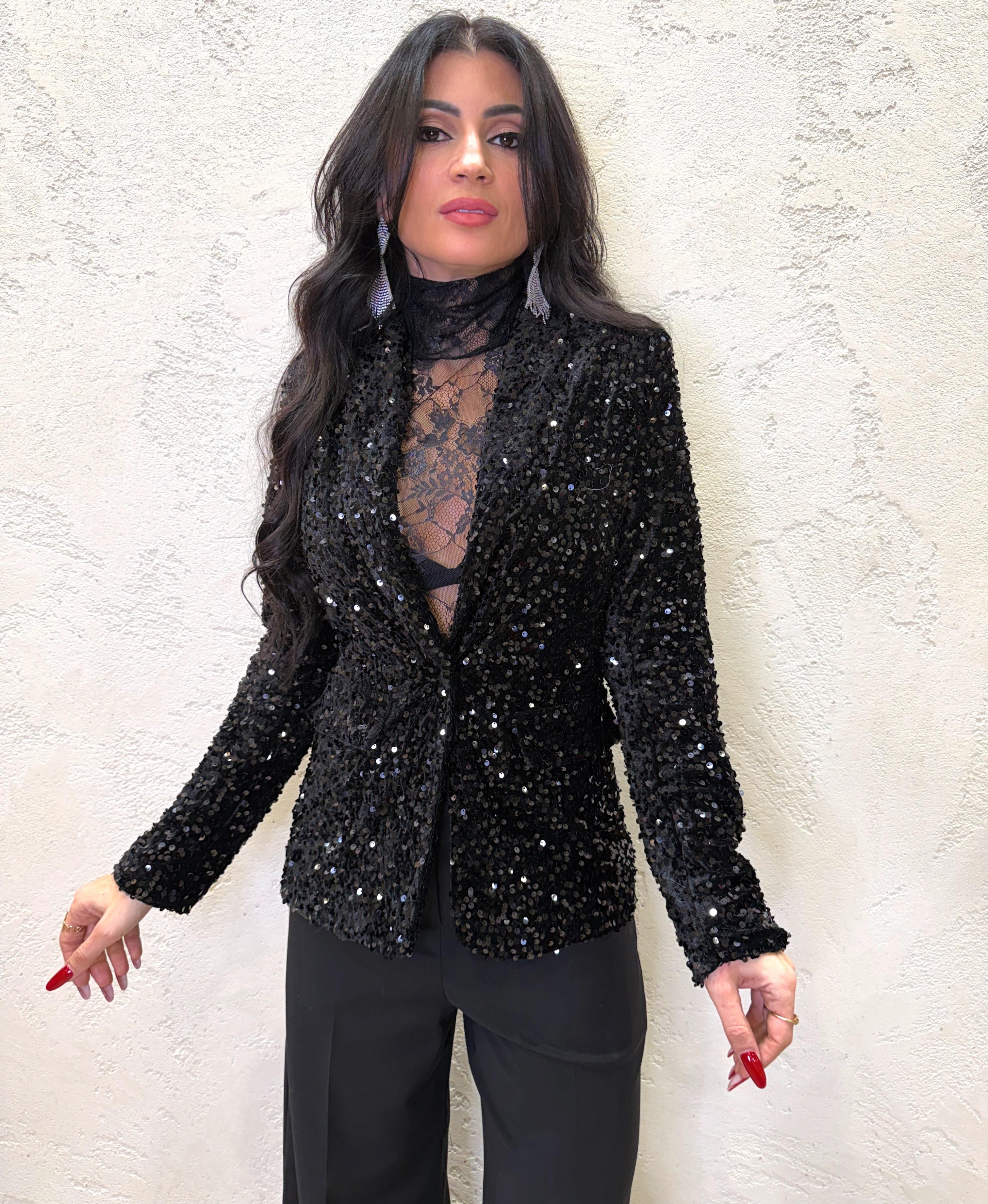 blazer in pailettes J99900670 NERO IMPERIAL 