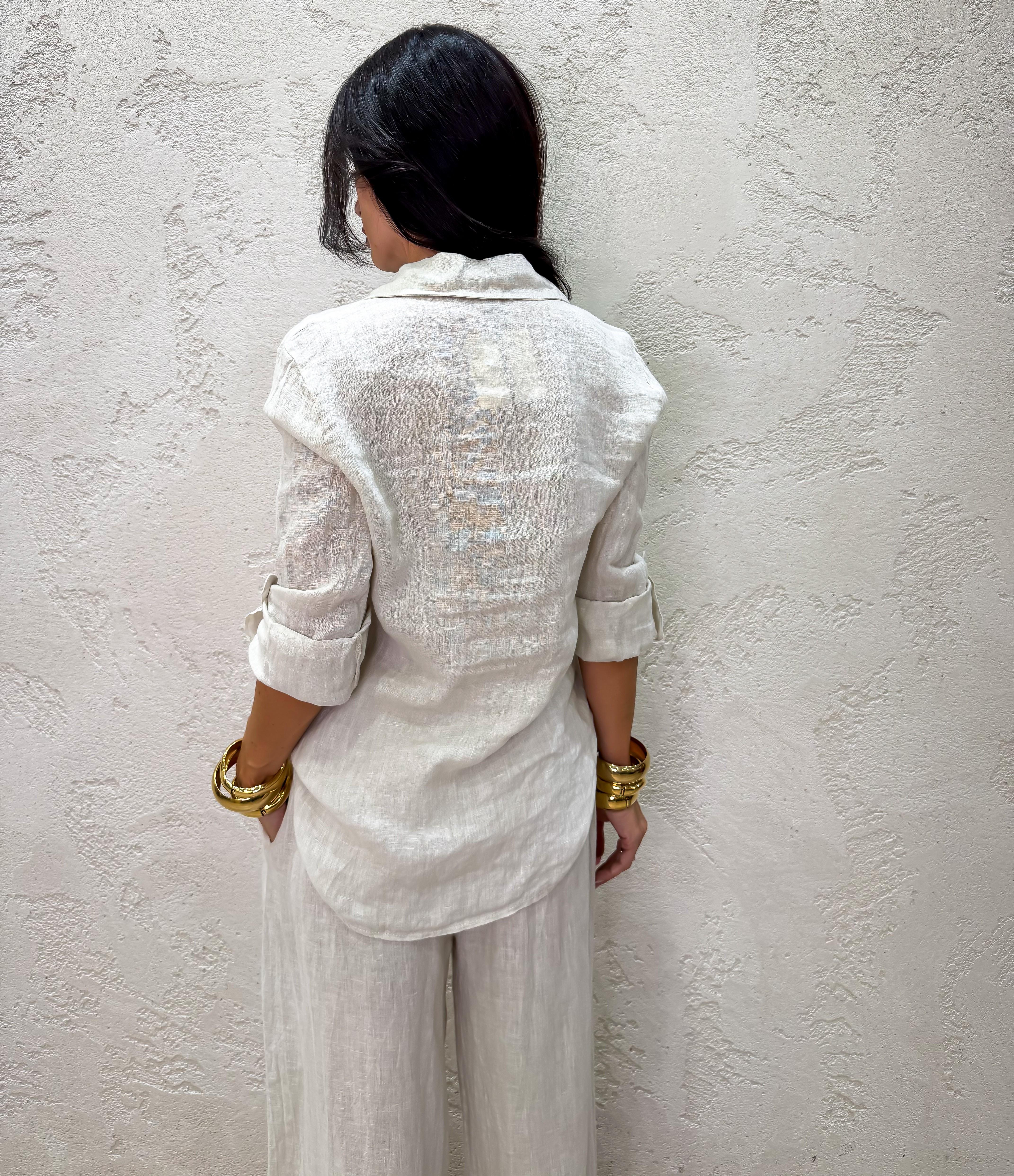 camicia "ARIA" 100% lino H4874 SABBIA ELEVI 