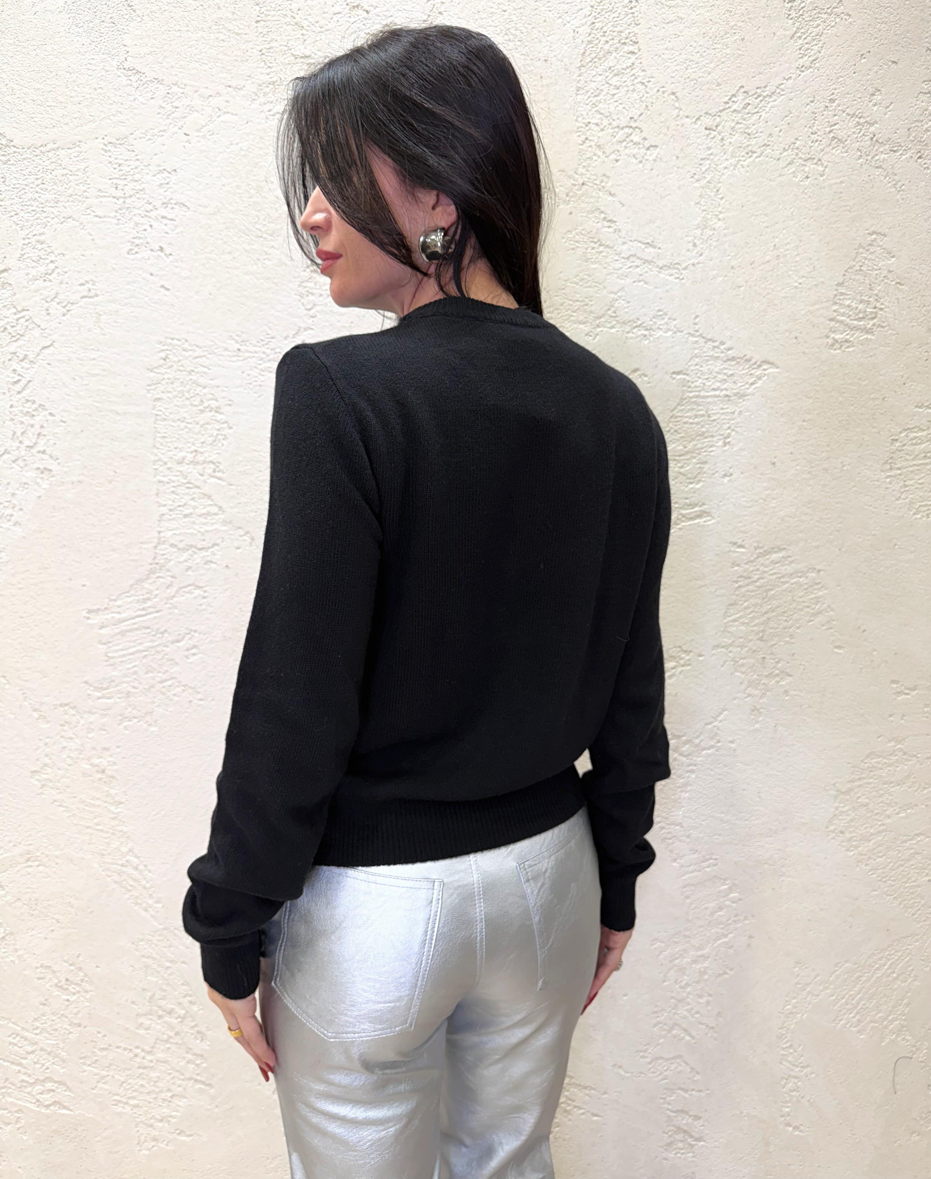 pull misto lana e cashmere con patch orso 77355 NERO VICOLO 