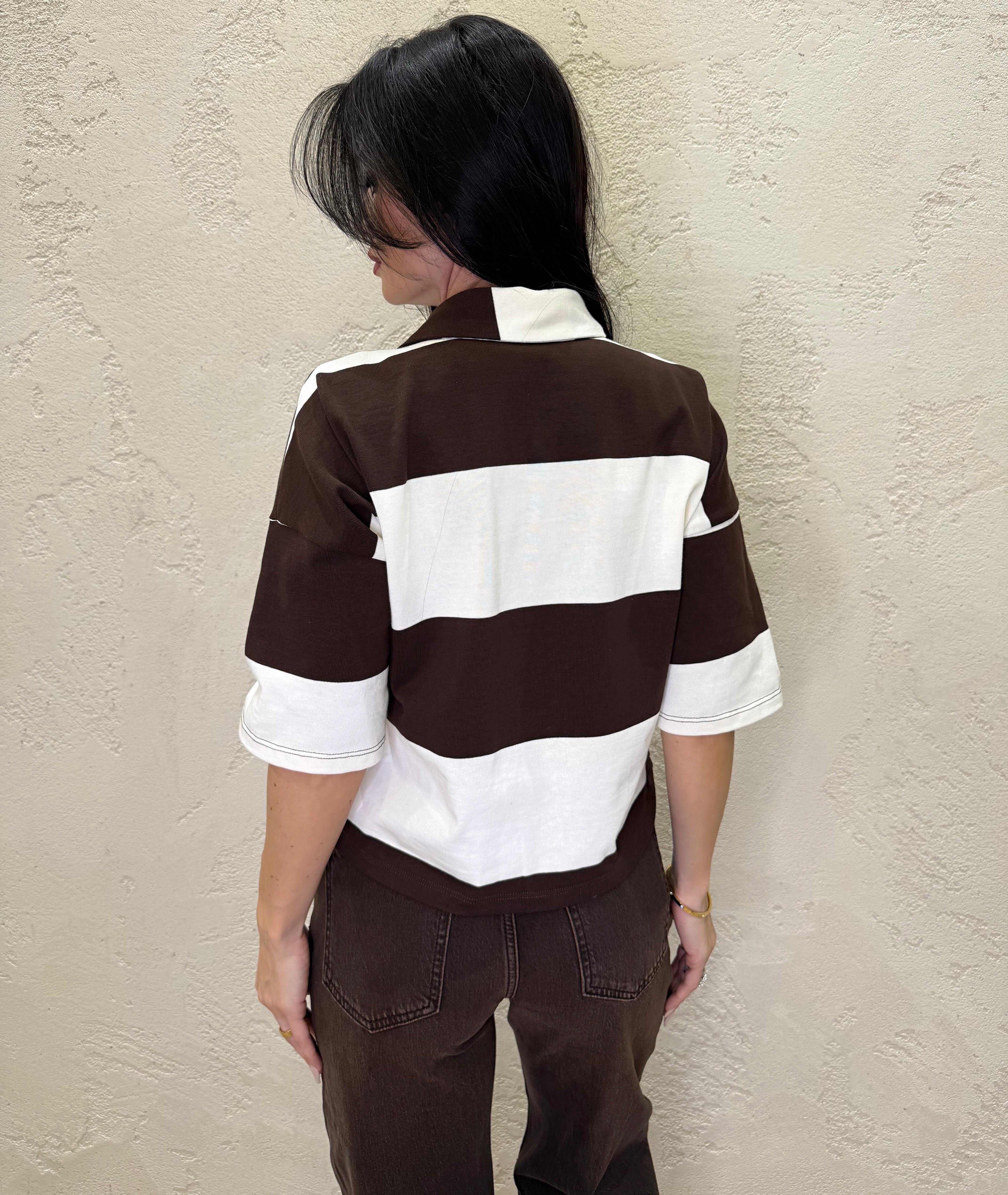 polo a scatoletta a righe TAB0775 CIOCCOLATO/BURRO VICOLO 