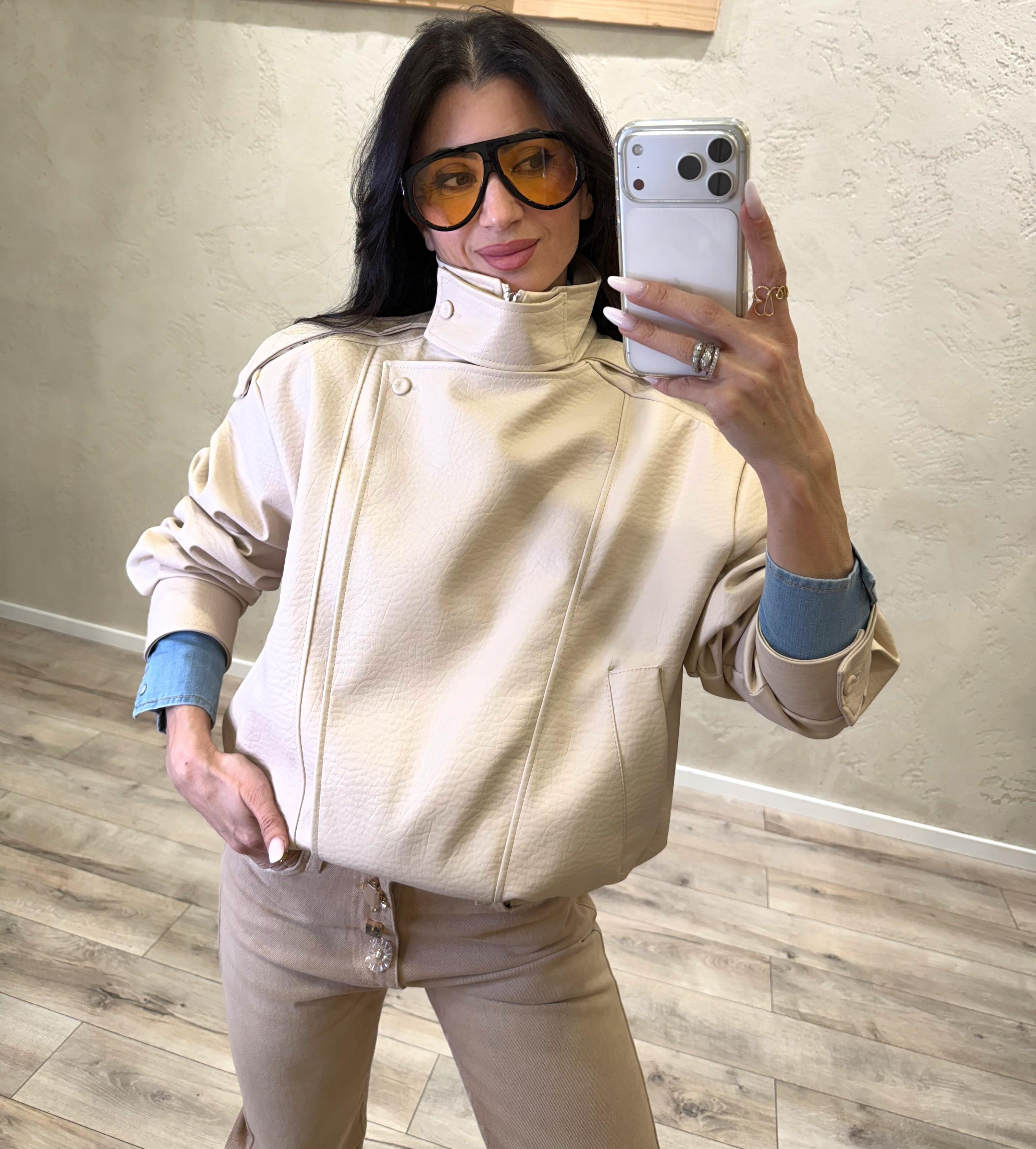 bomber biker in ecopelle martellata TAB1350 BURRO VICOLO 