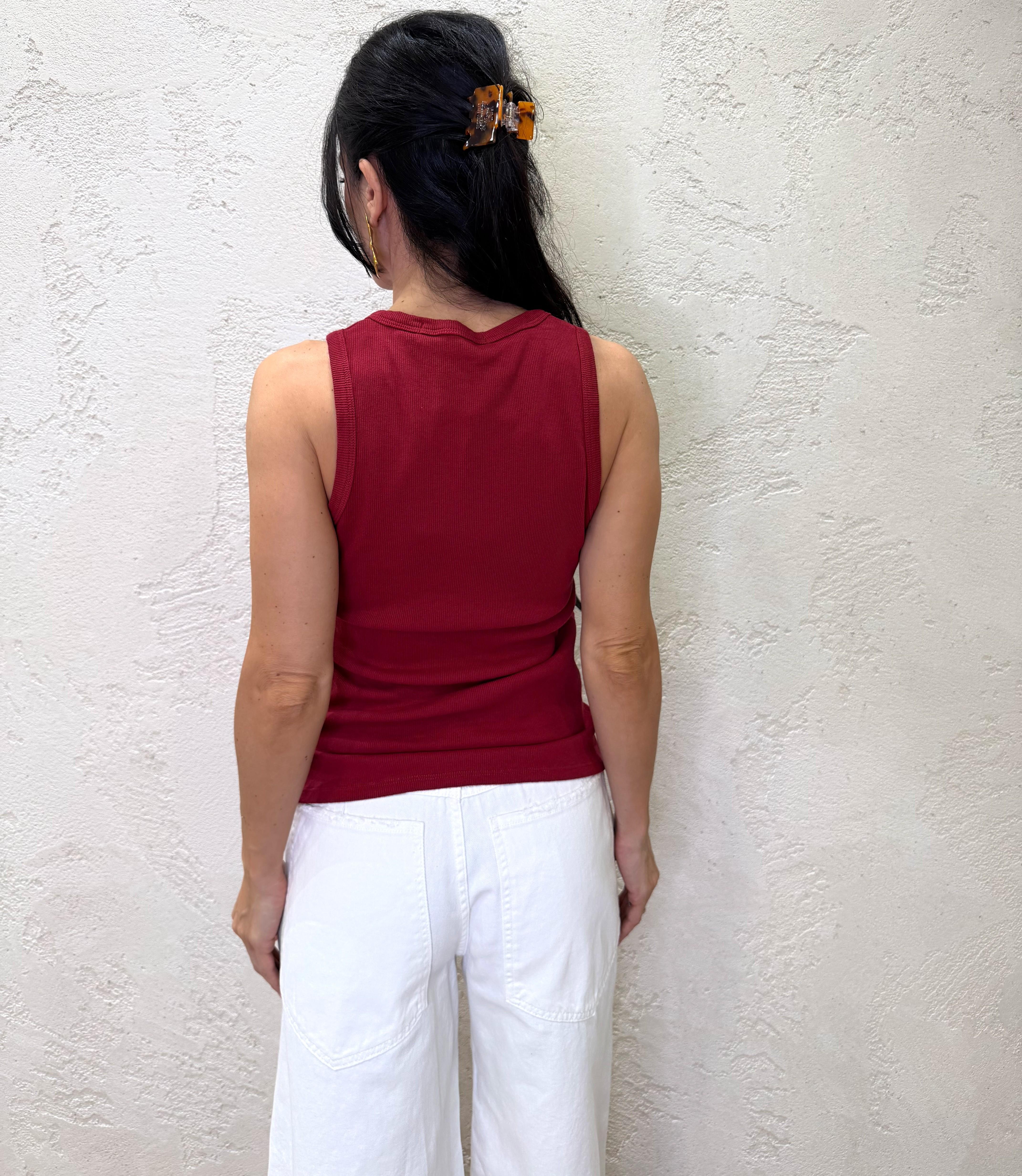 canotta elasticizzata a costine scollo all'americana RJS-Q029 ROSSO HAVEONE 