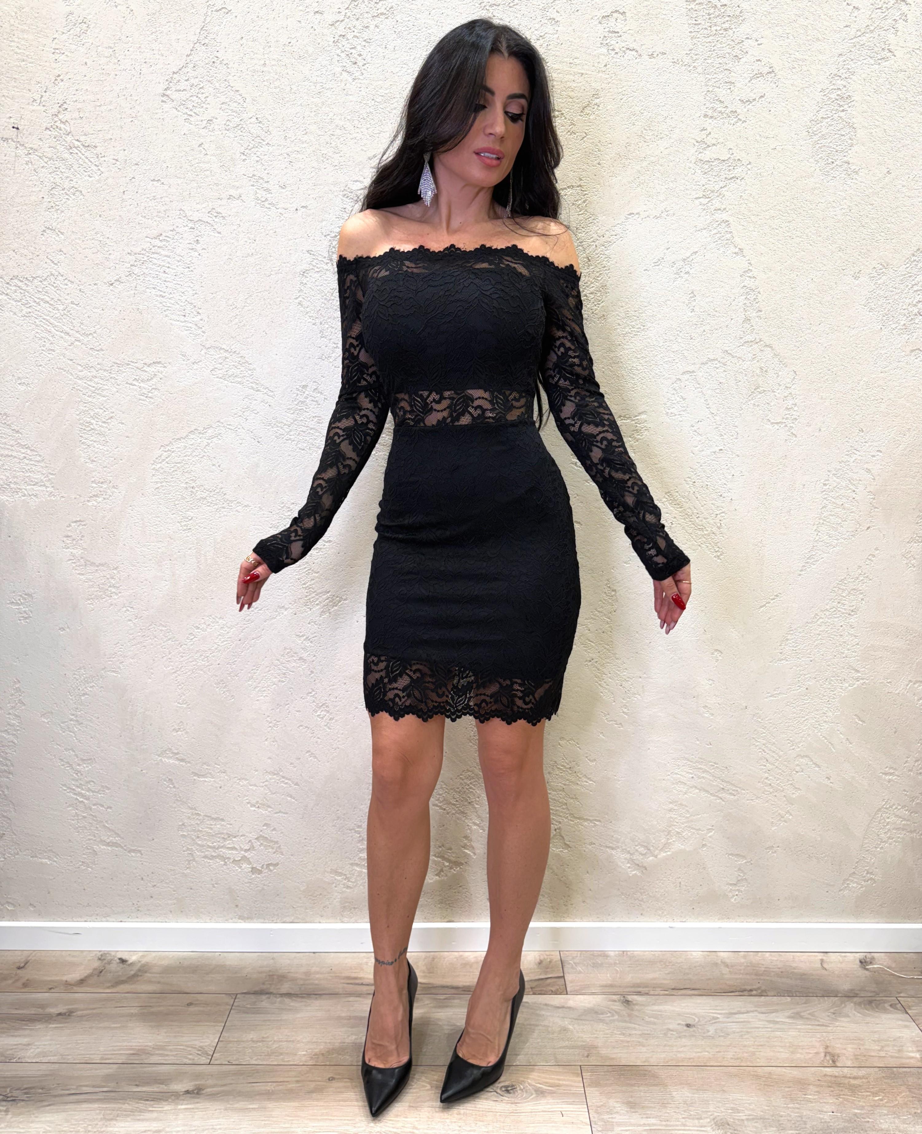 abito corto in pizzo con scollo schiffer AFXTKRX NERO IMPERIAL 