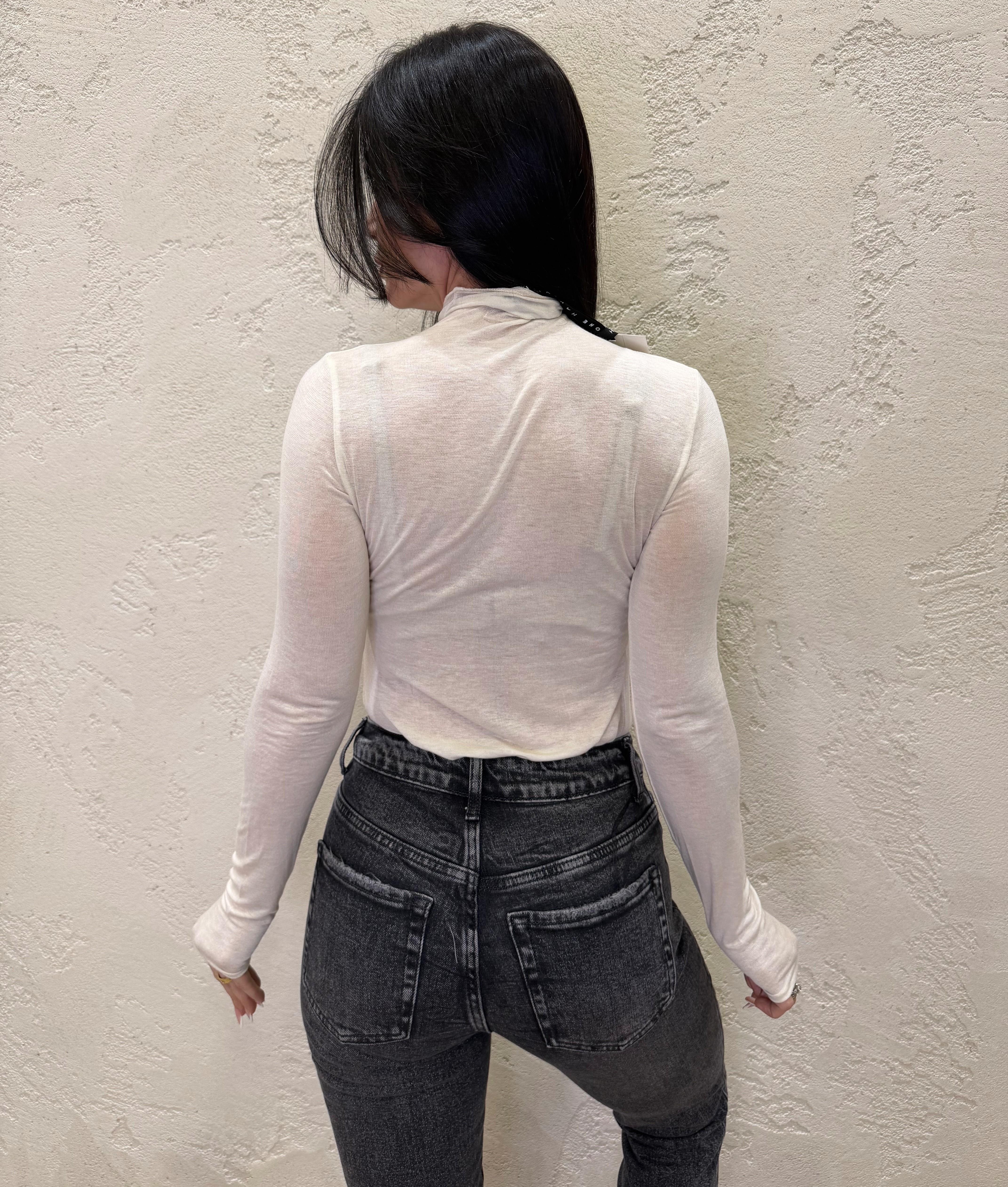 maglia misto cashmere con collo a cratere MJS-P180 BURRO HAVEONE 