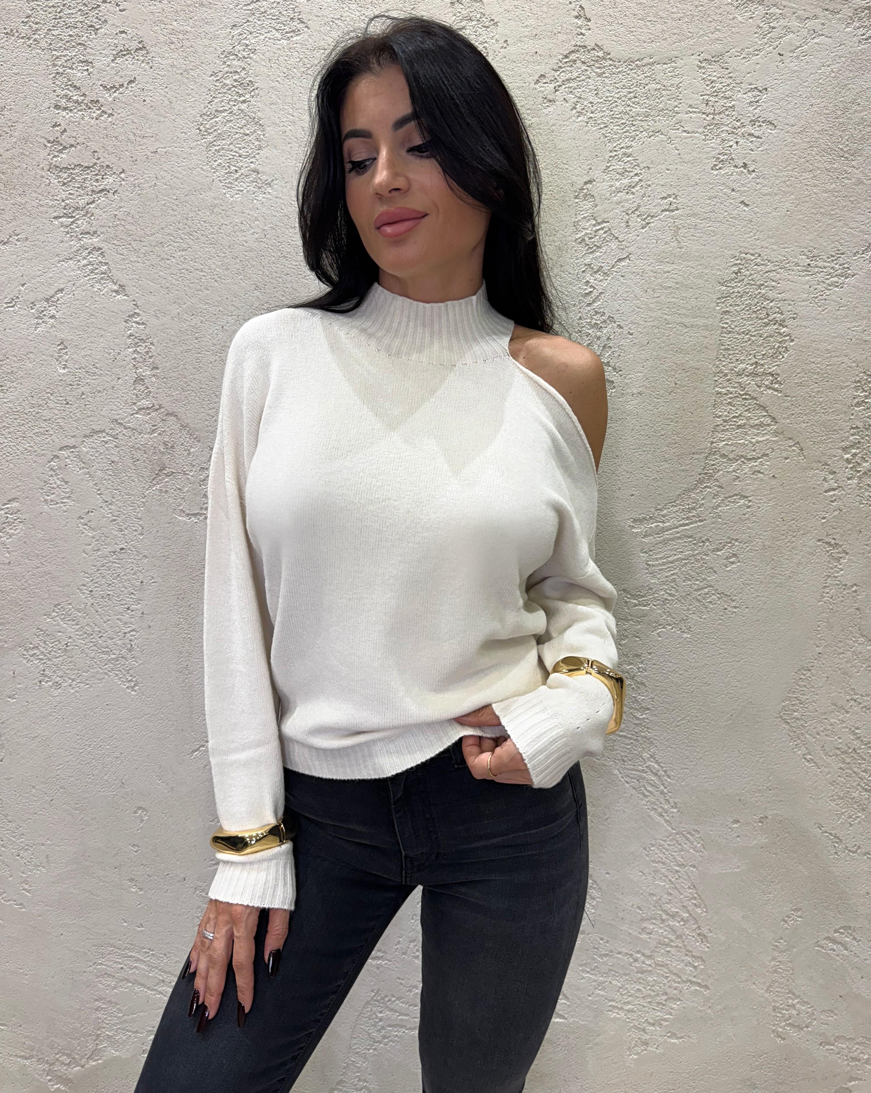 maglia cut out asimmetrica 78071 CREMA SUSY MIX 