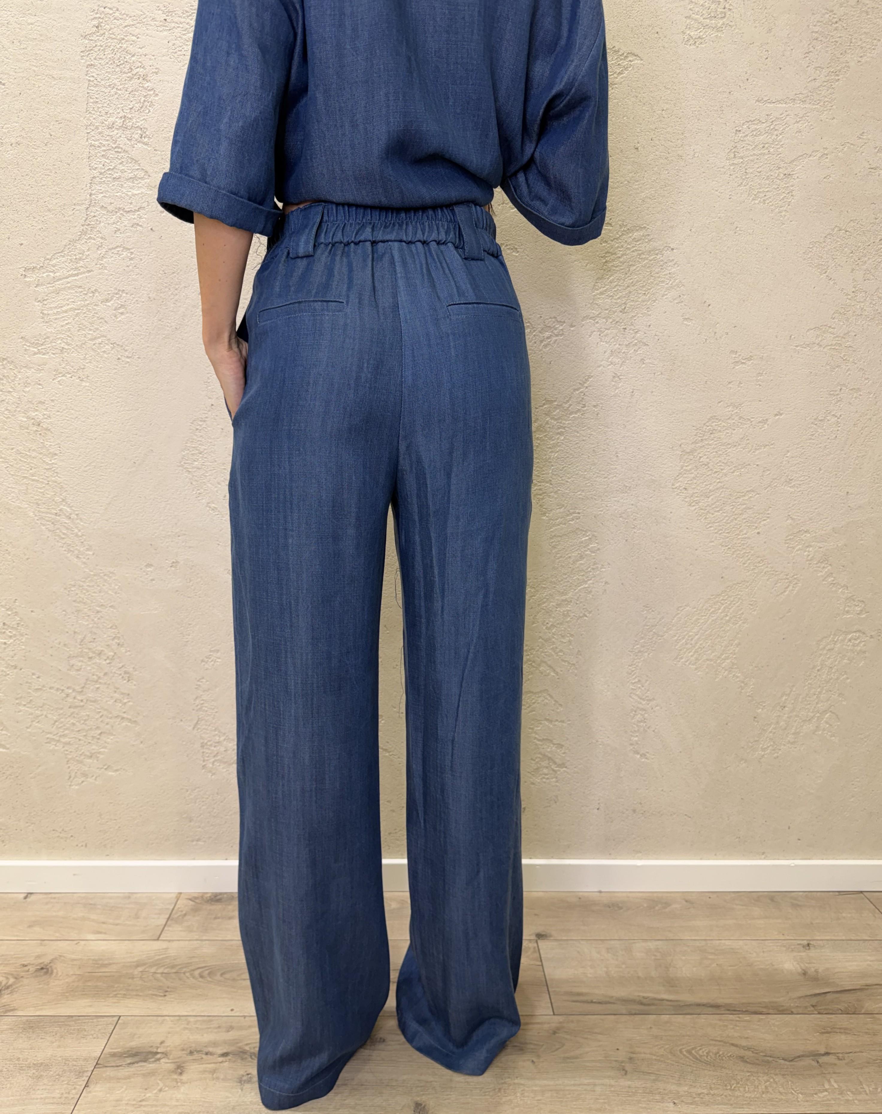 pantalone a palazzo in tela chambray 26P5143 DENIM BLU TENSIONE IN 