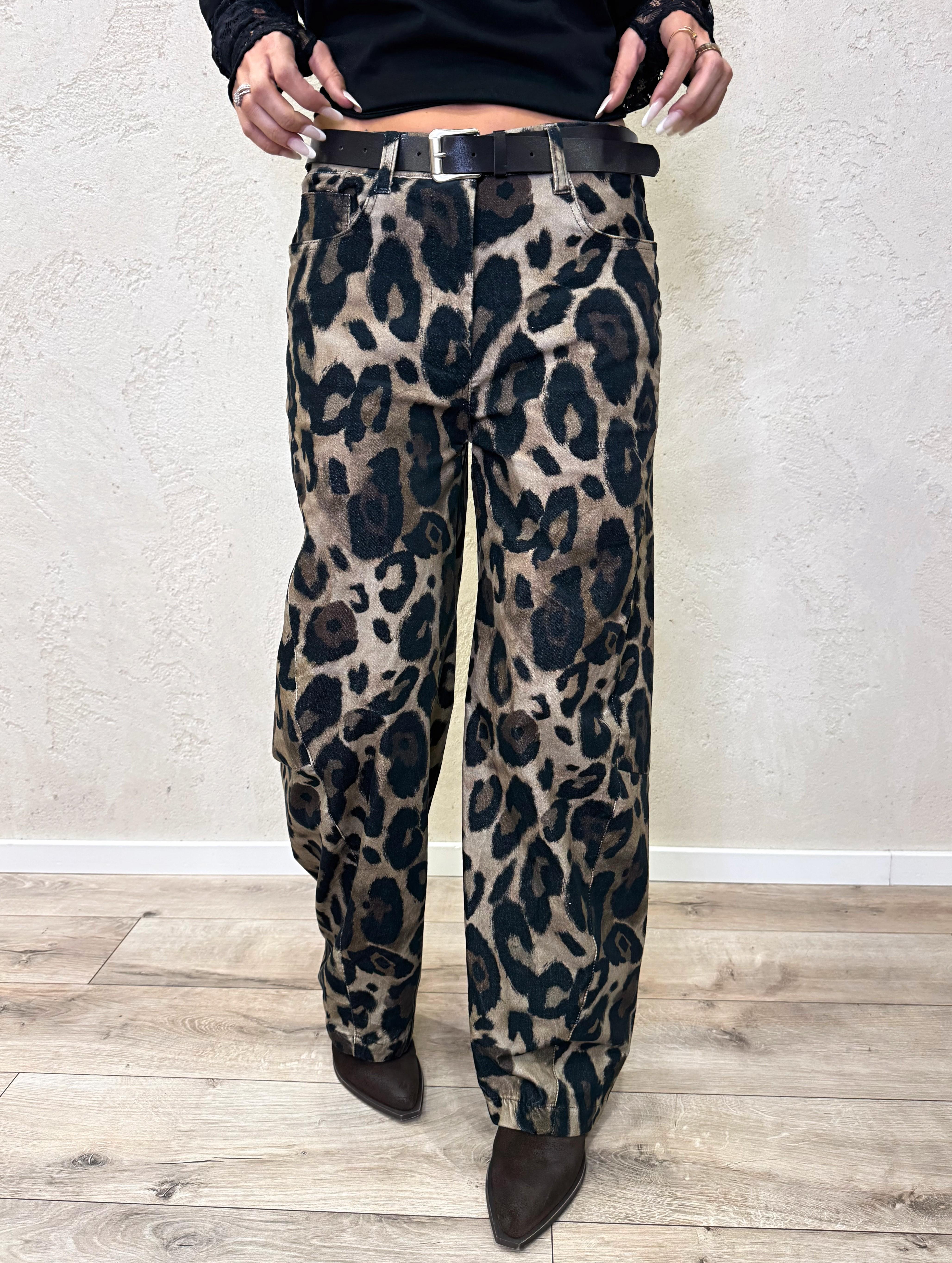 pantalone a ferro di cavallo elasticizzato effetto velluto maculato PFW-P166 MACULATO HAVEONE 
