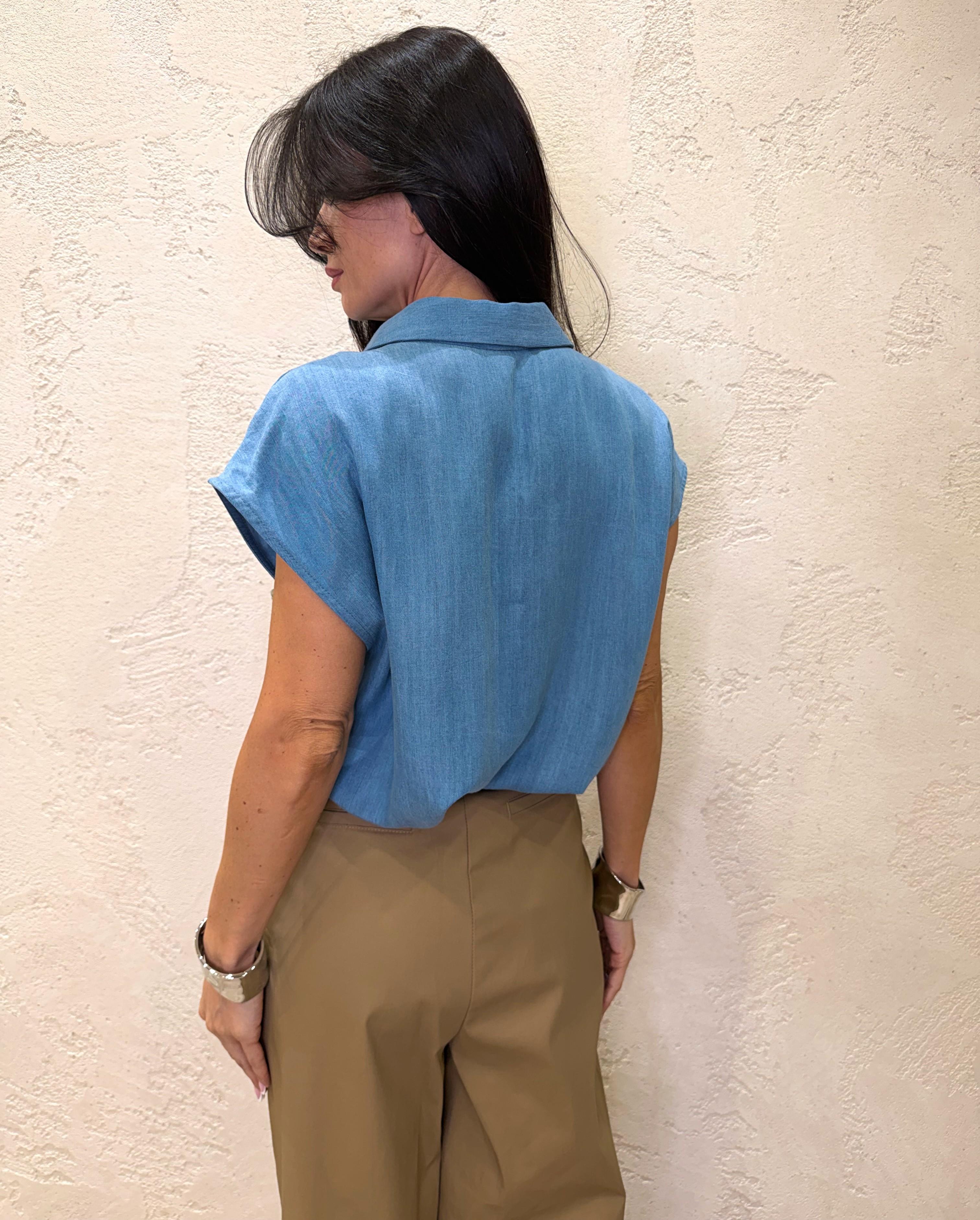 camicia chambray smanicata con tasca paillettes S26CE19 DENIM TENSIONE IN 