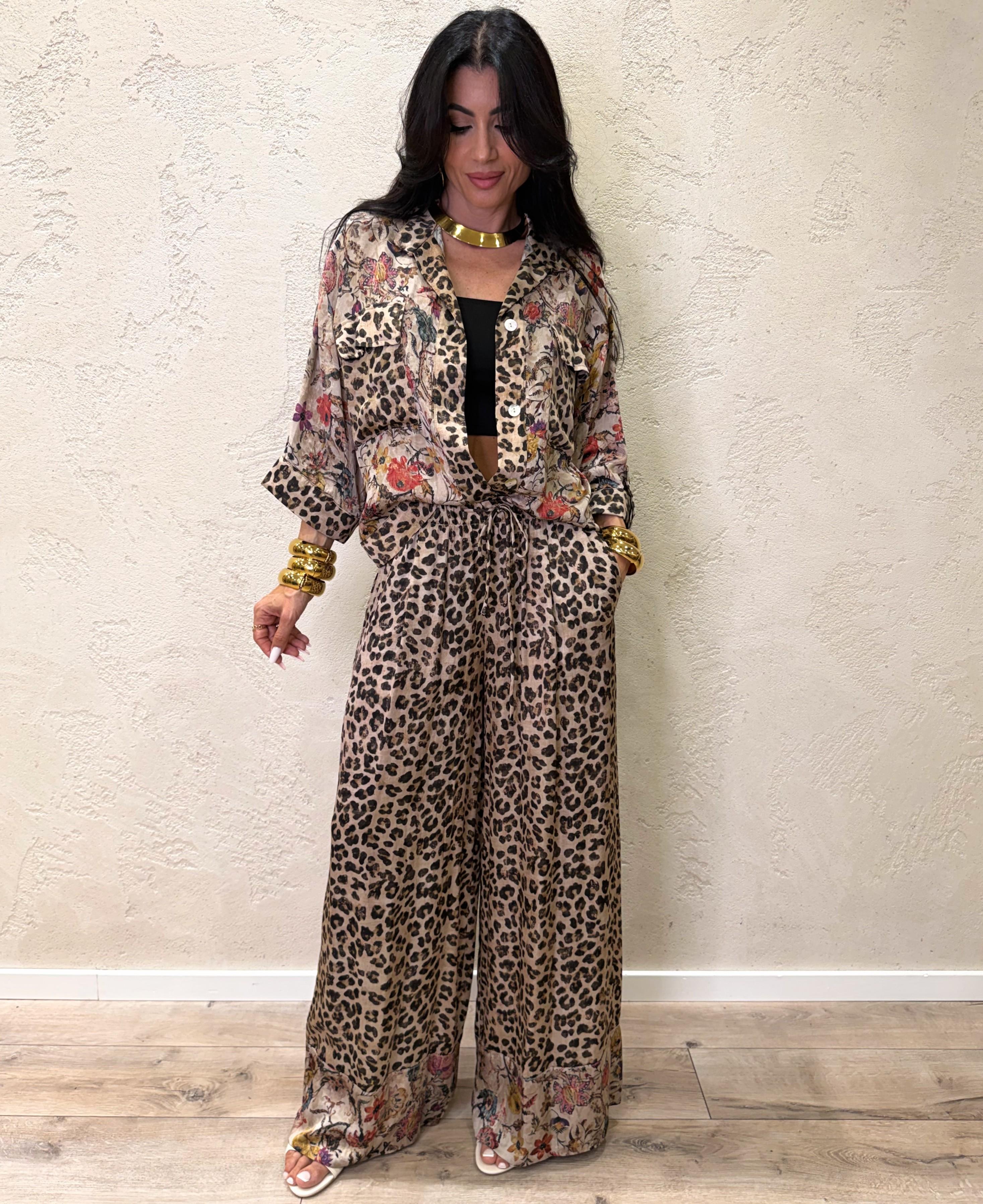camicia a scatoletta fantasia "leopard bloom" 100% viscosa G03637 MACULATO ELEVI 