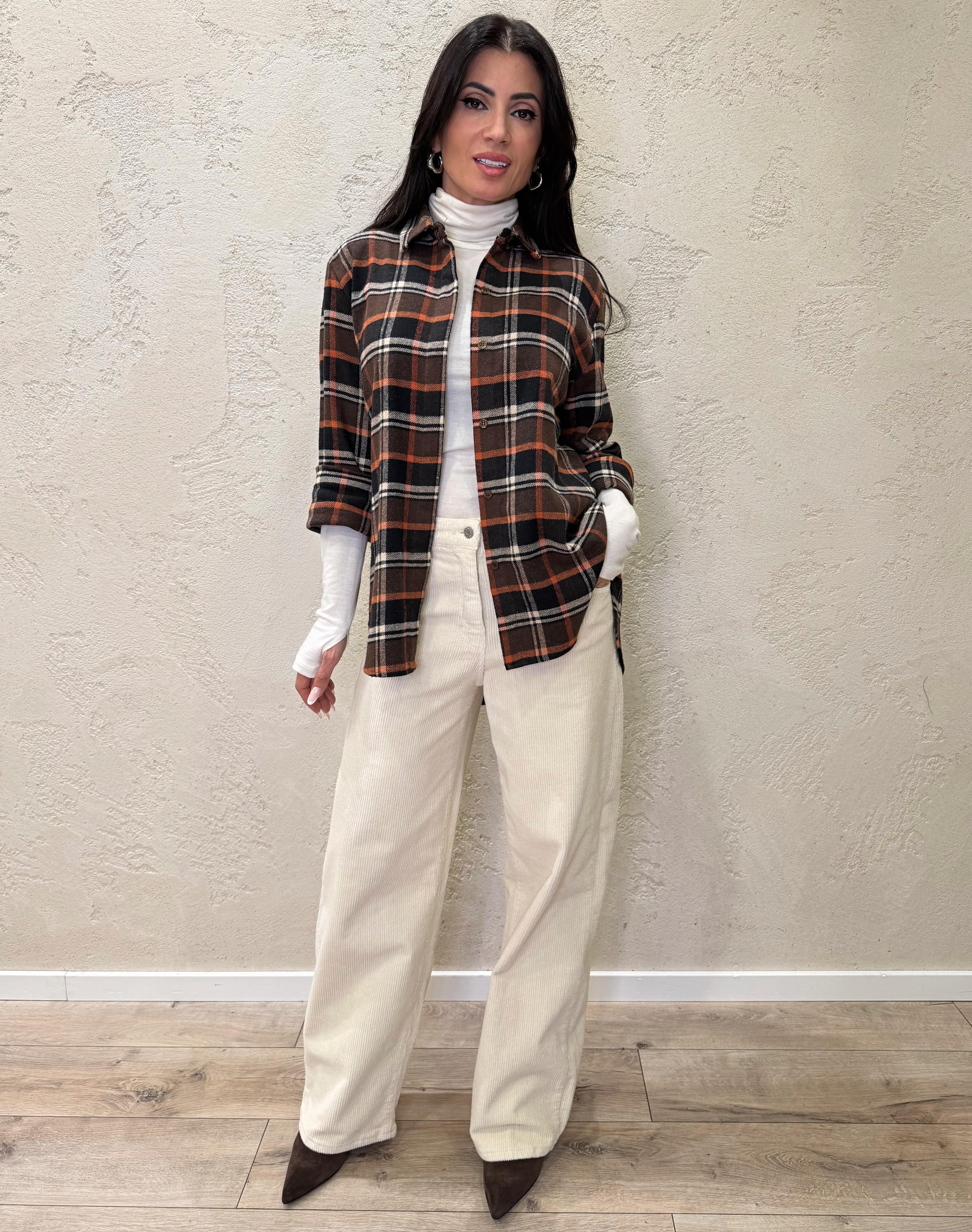 camicia check in flanella CJK-P145 NERO/ARANCIO HAVEONE 