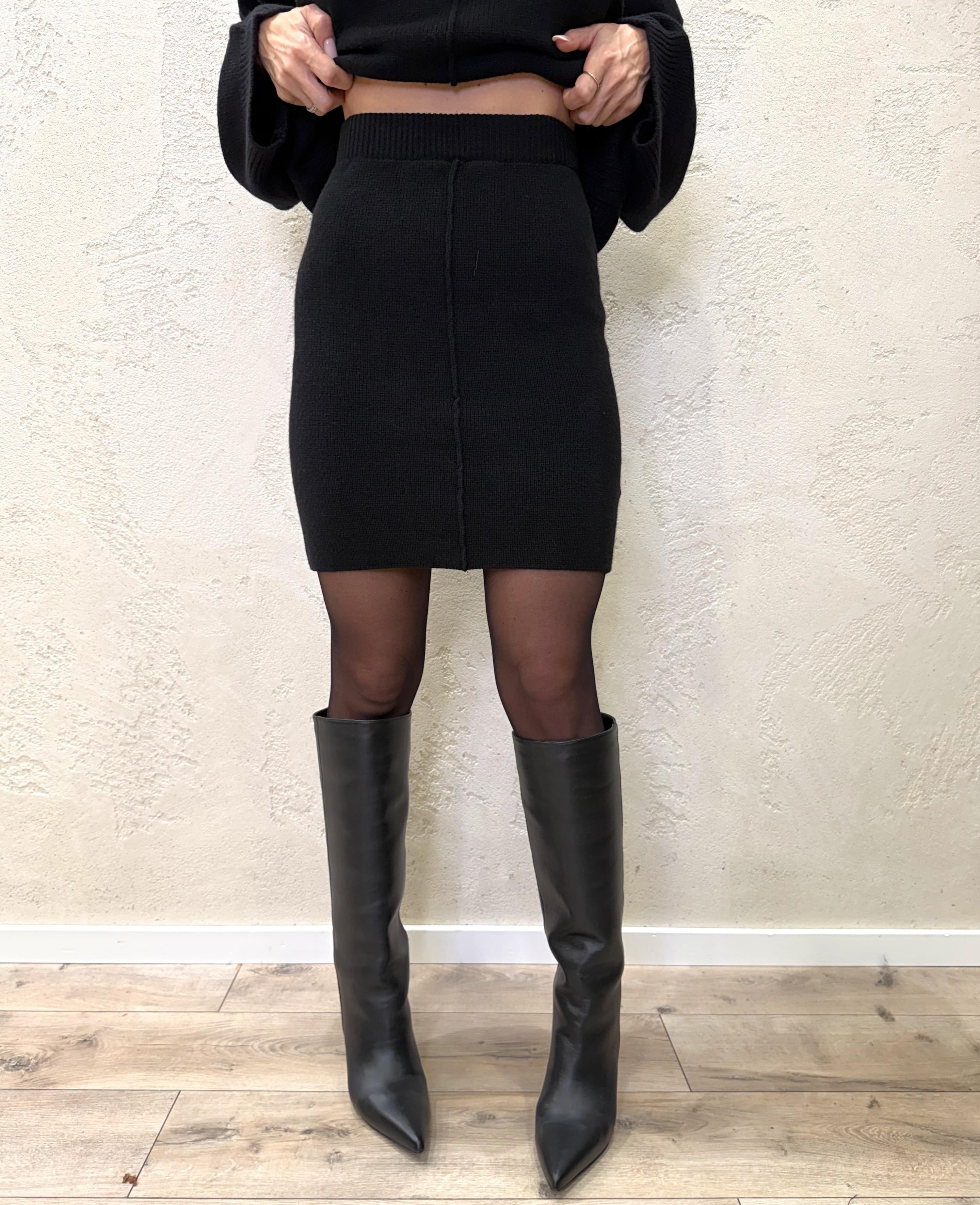 gonna mini misto lana e cashmere 77319F NERO VICOLO 