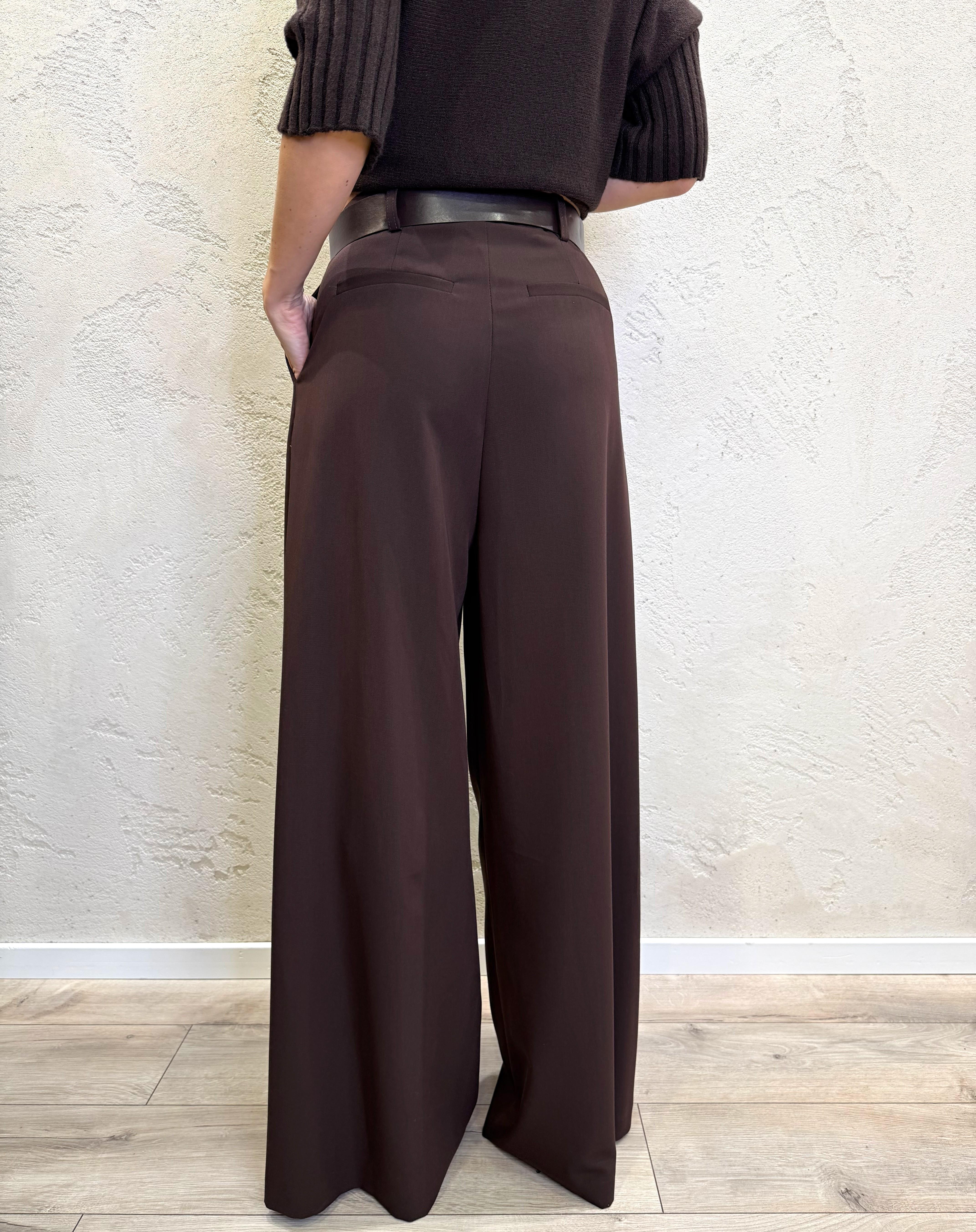 pantaloni palazzo a vita alta con pince P3U0KICM57 MORO IMPERIAL 