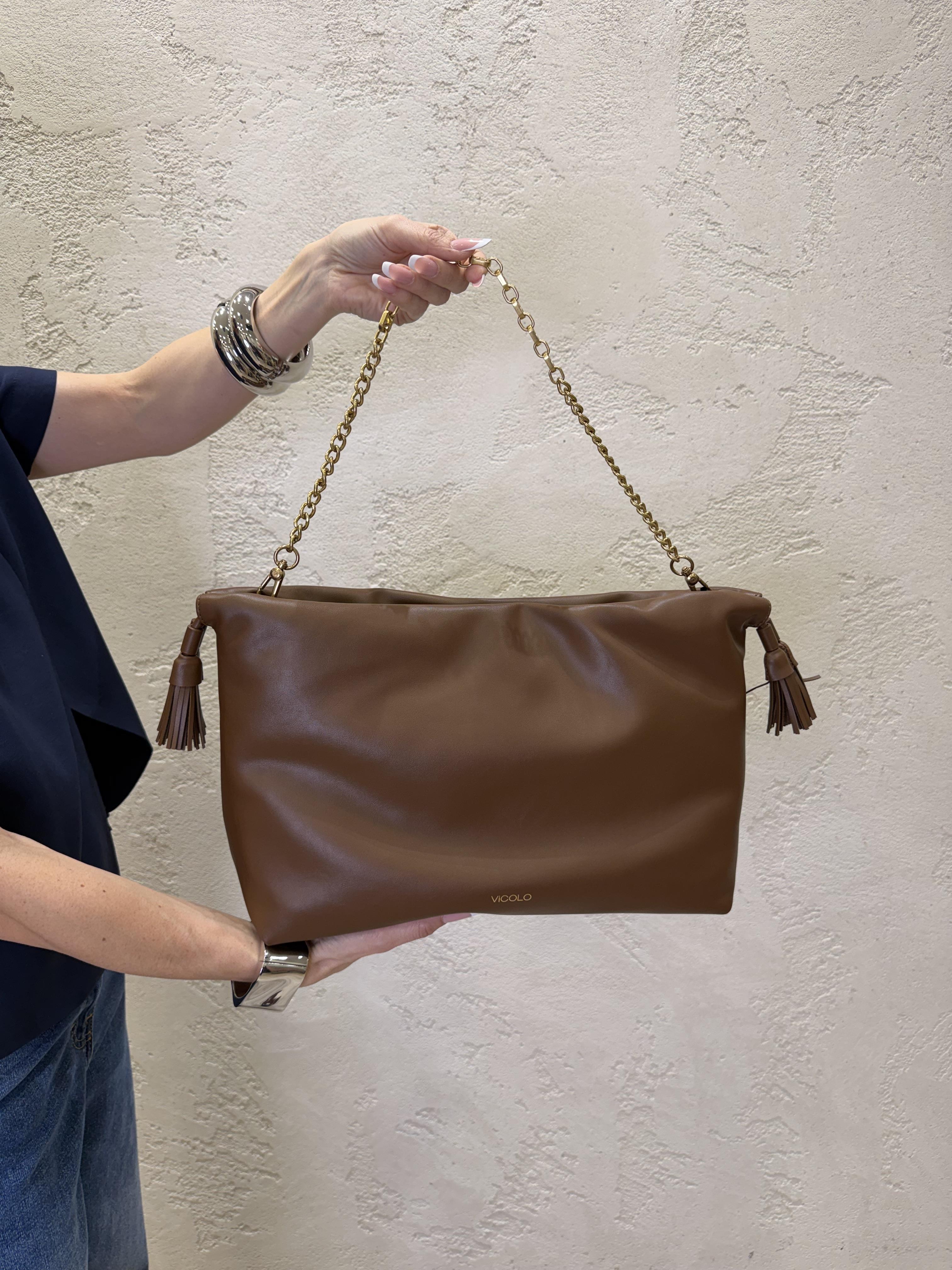 borsa tassel grande in ecopelle XAB0034 FONDENTE VICOLO 