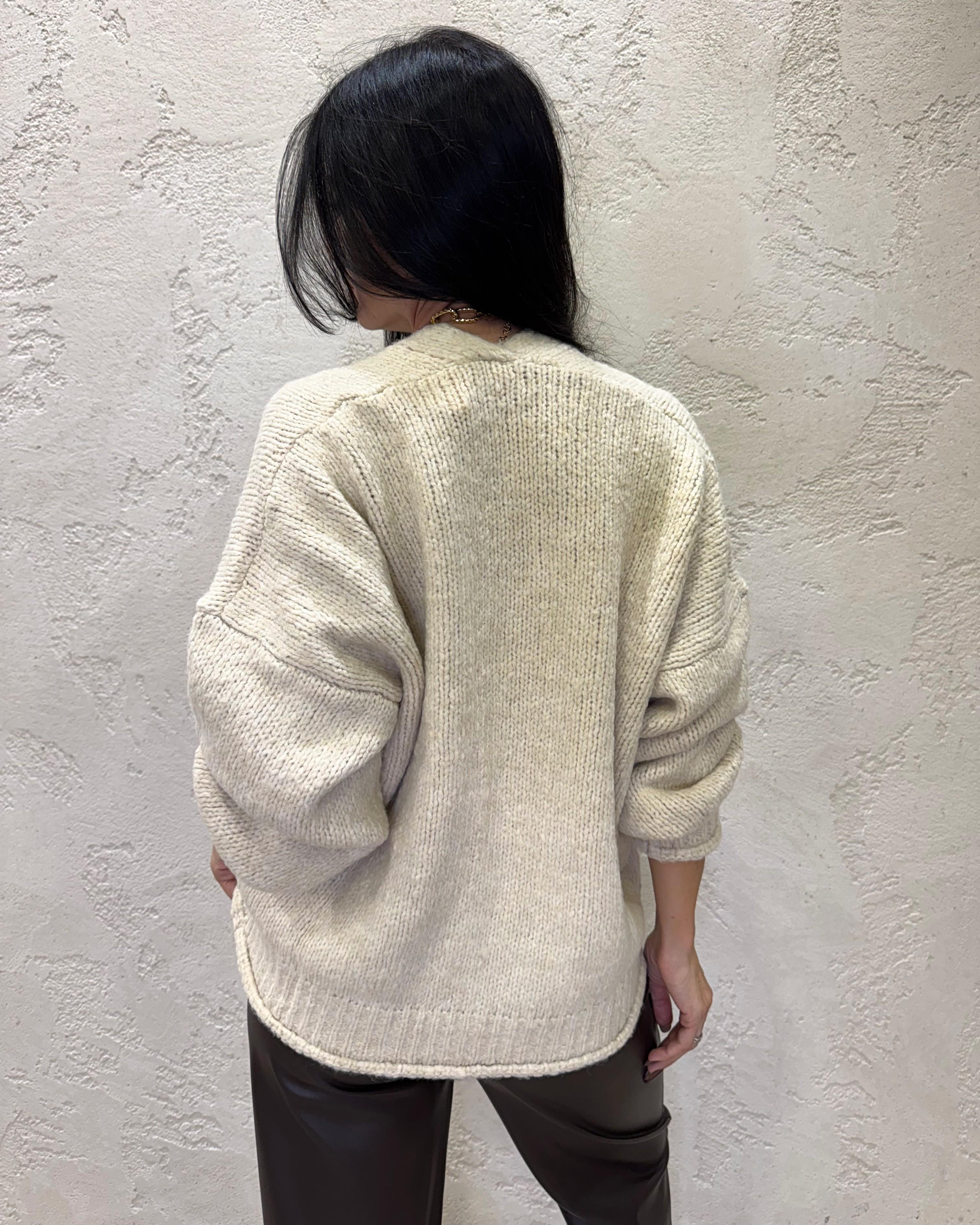 cardigan misto lana e alpaca con tasche 33053F BURRO VICOLO 