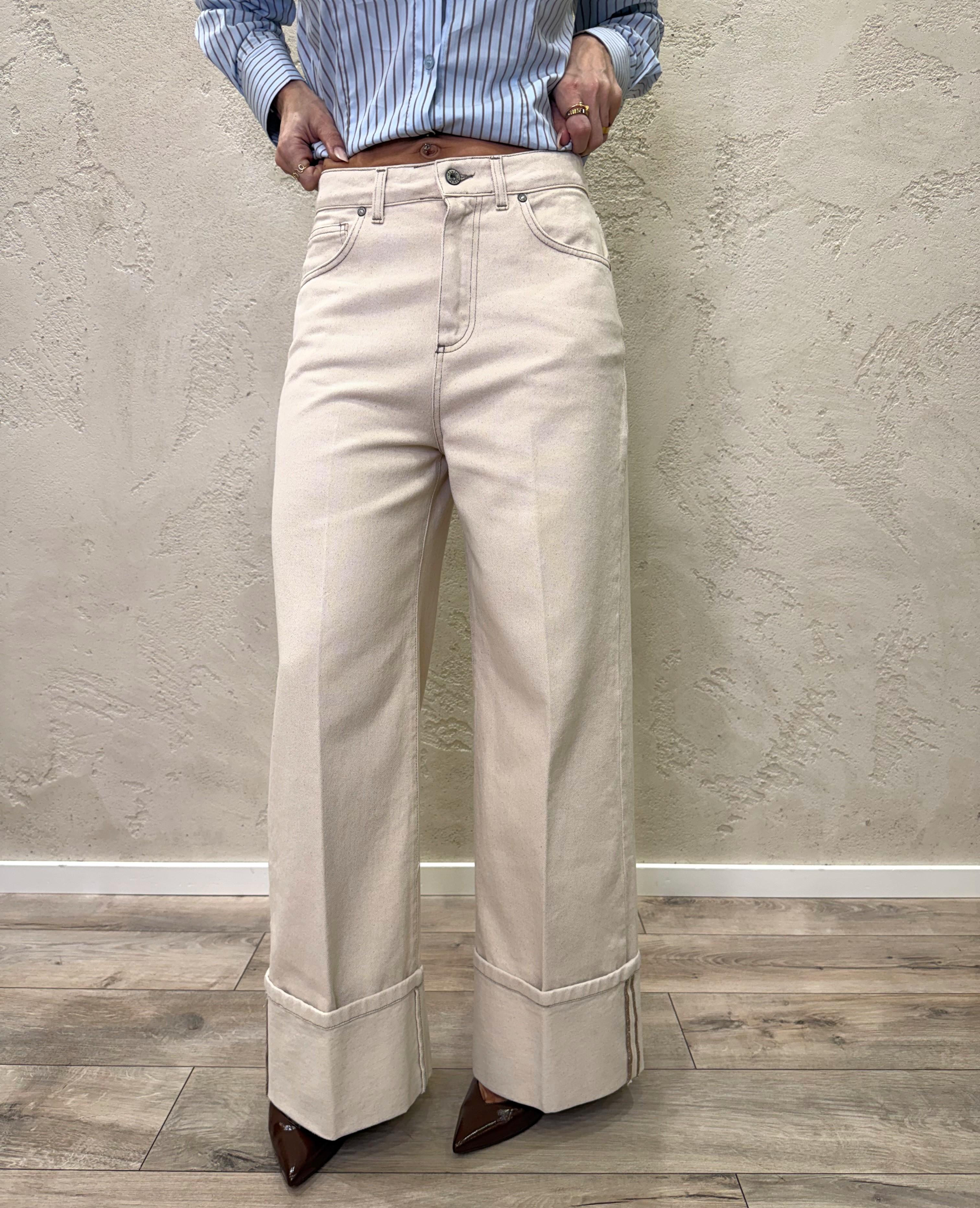 jeans a gamba dritta con maxi risvolto P512A092 ECRU DIXIE 