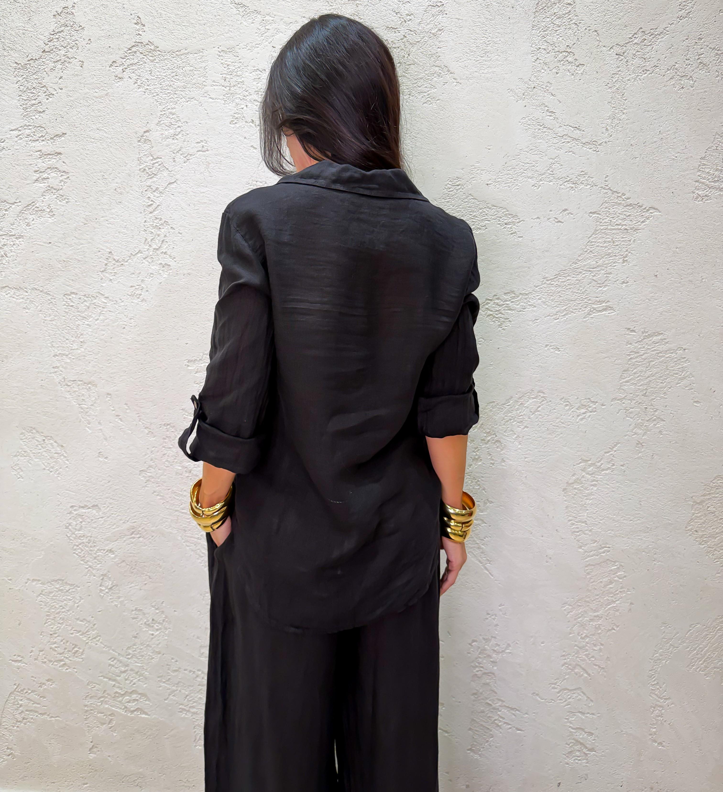 camicia "ARIA" 100% lino H4874 NERO ELEVI 