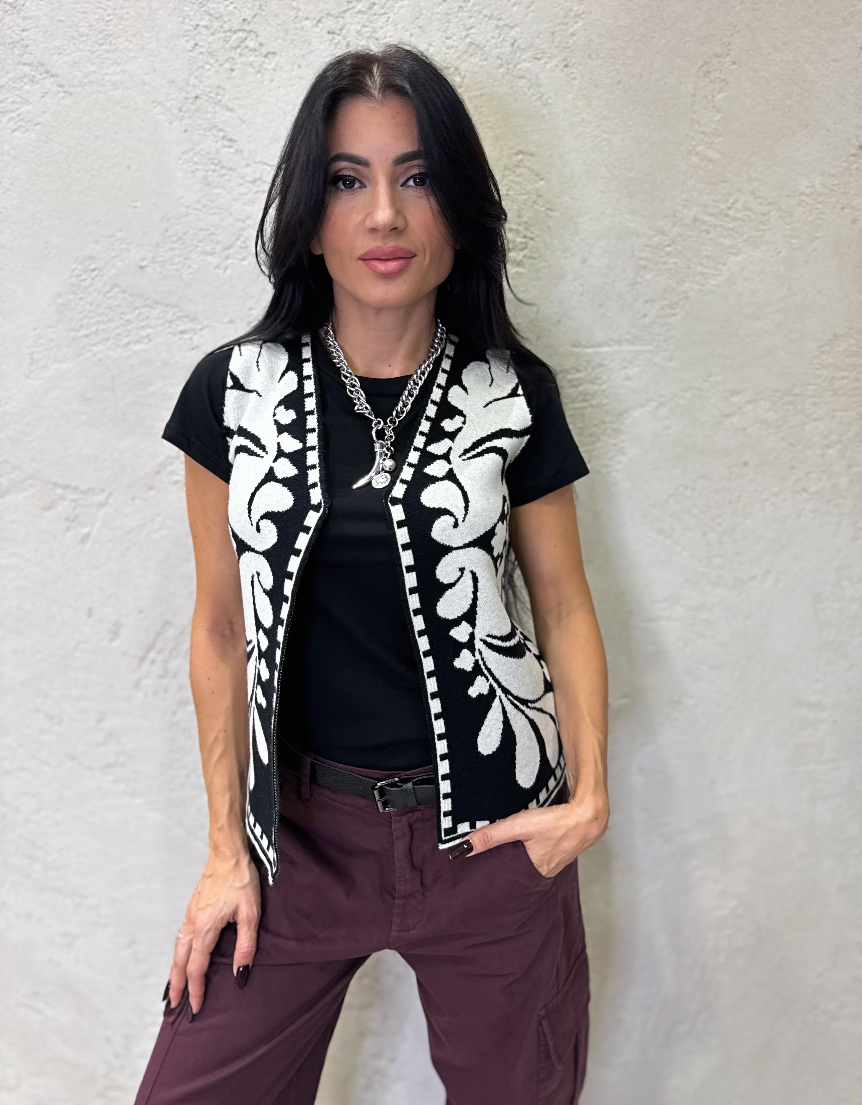 gilet in maglia in fantasia bicolore LAY-P012 BIANCO/NERO HAVEONE 