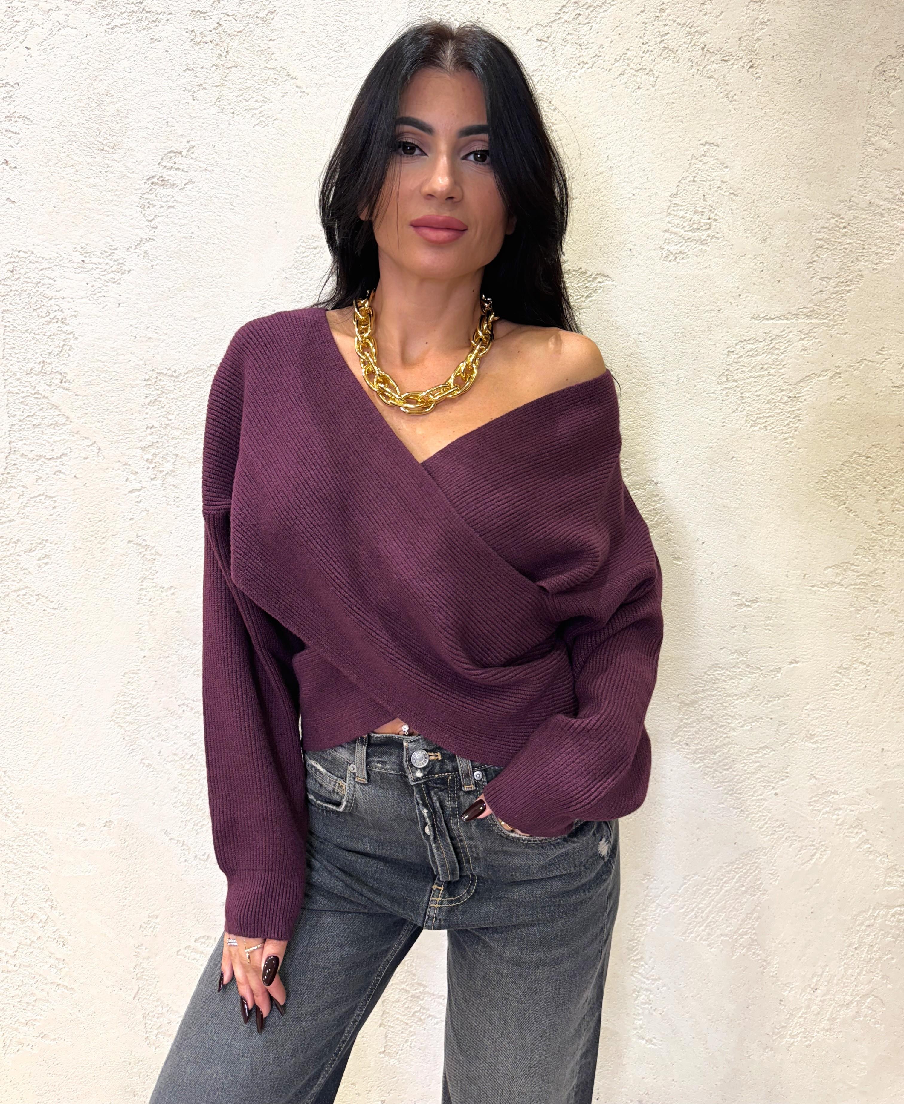 maglia a costine incrociata X66198 VINO SUSY MIX 