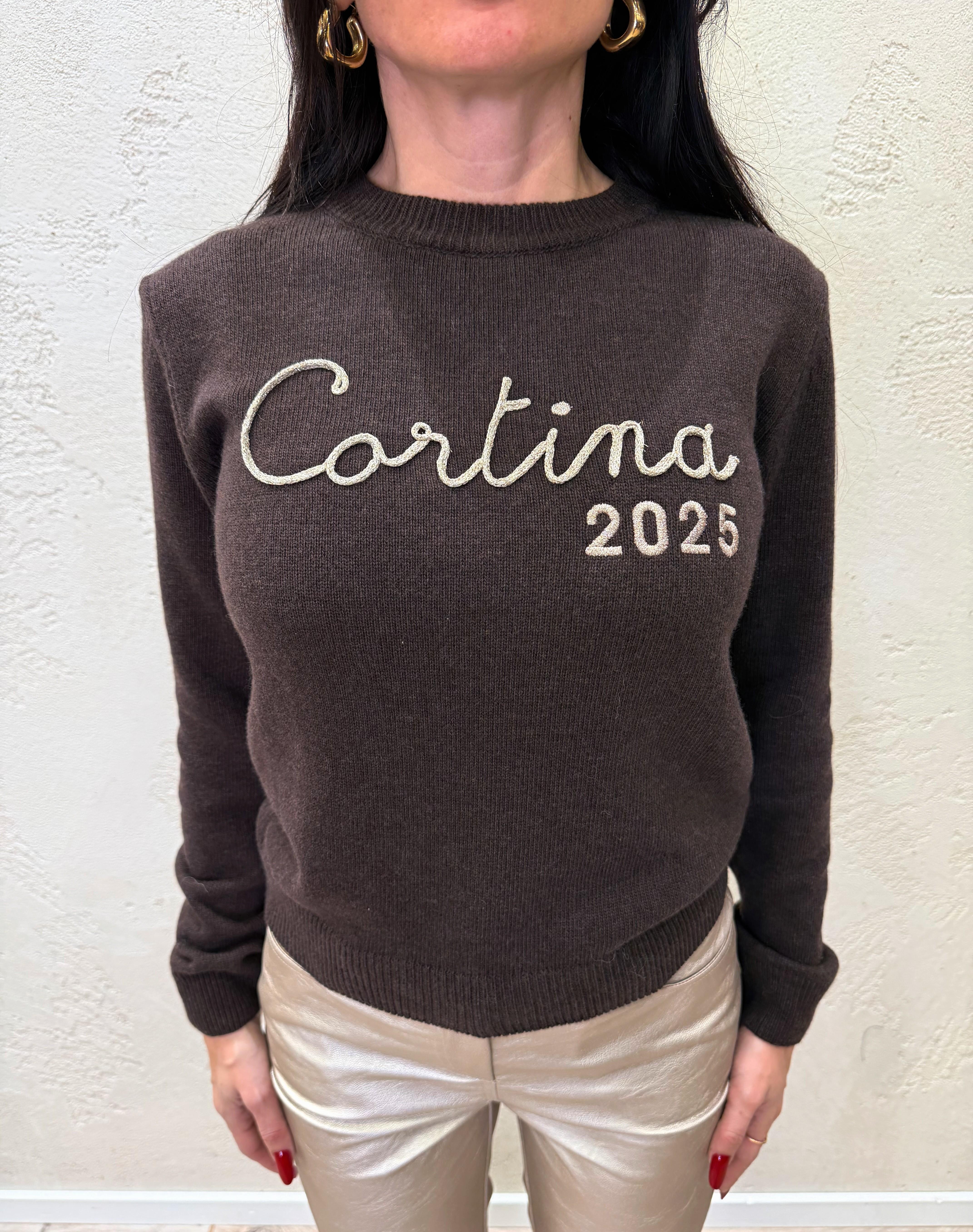 pull in misto lana e cashmere con ricamo in lurex D81026/APP8 MARRONE TENSIONE IN 