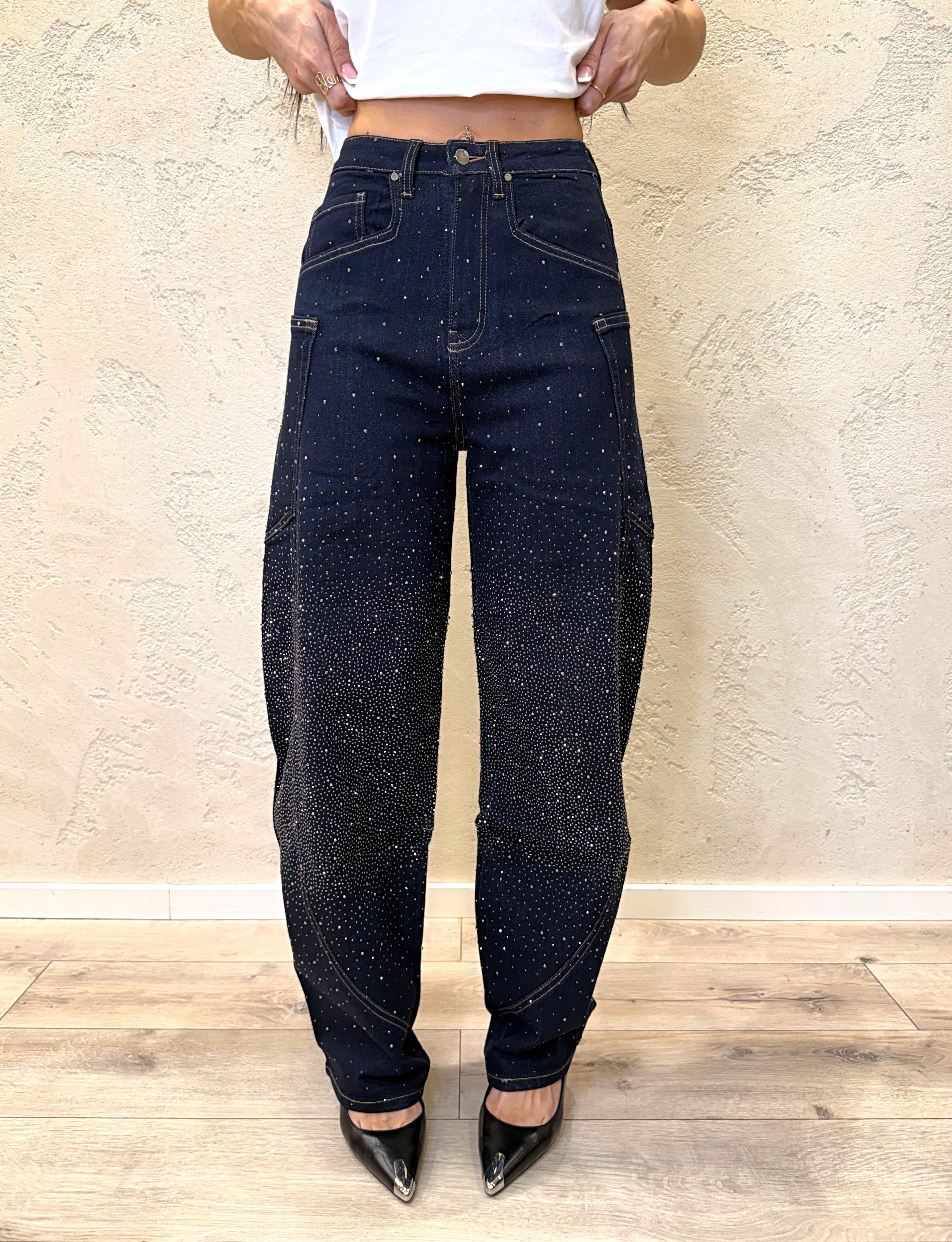 jeans modello luna baloon fit con strass JNS-LUNA BLU ELEVI 