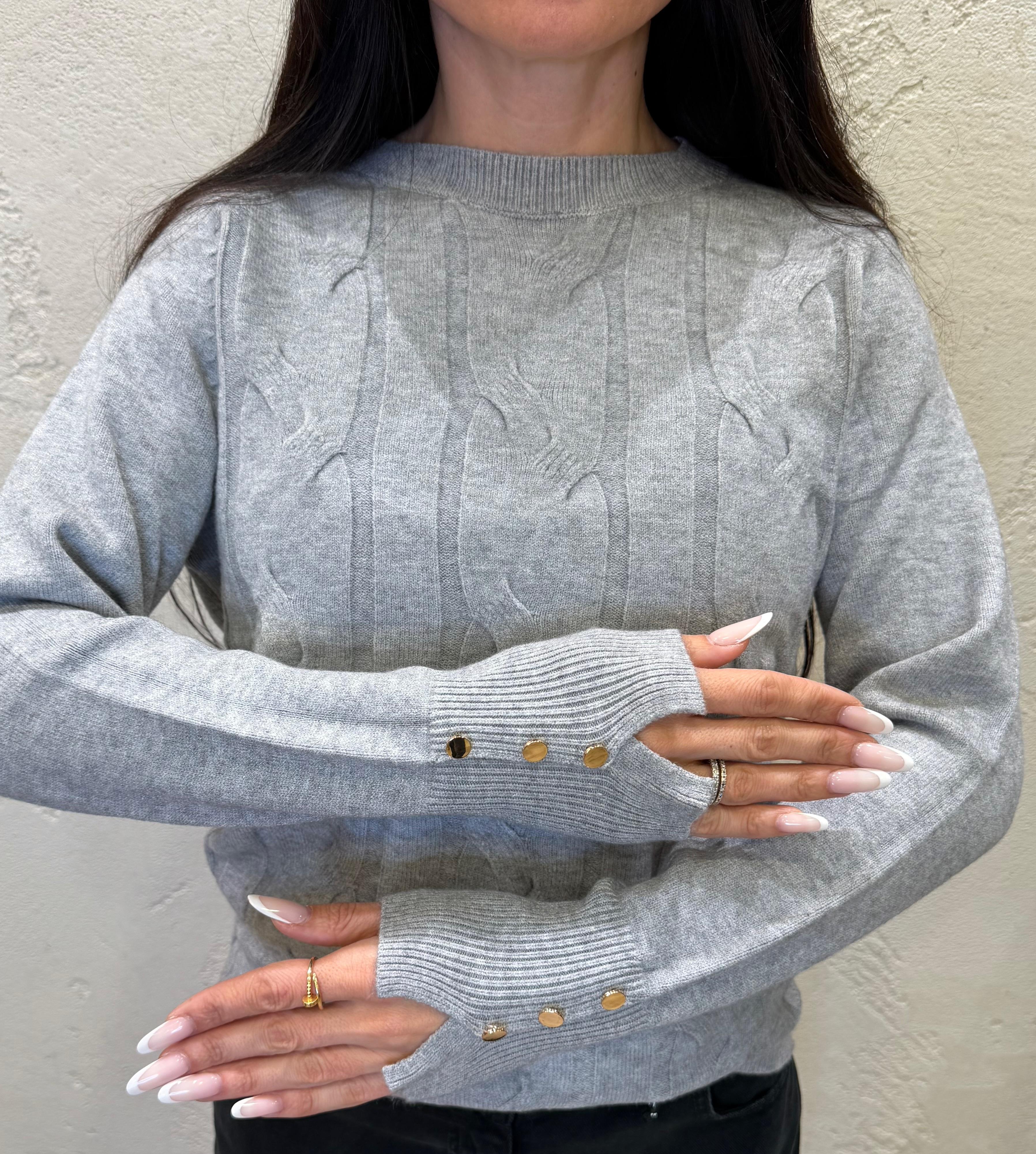 maglia a trecce con bottoncini su polso MGTRECCIA GRIGIO ELEVI 